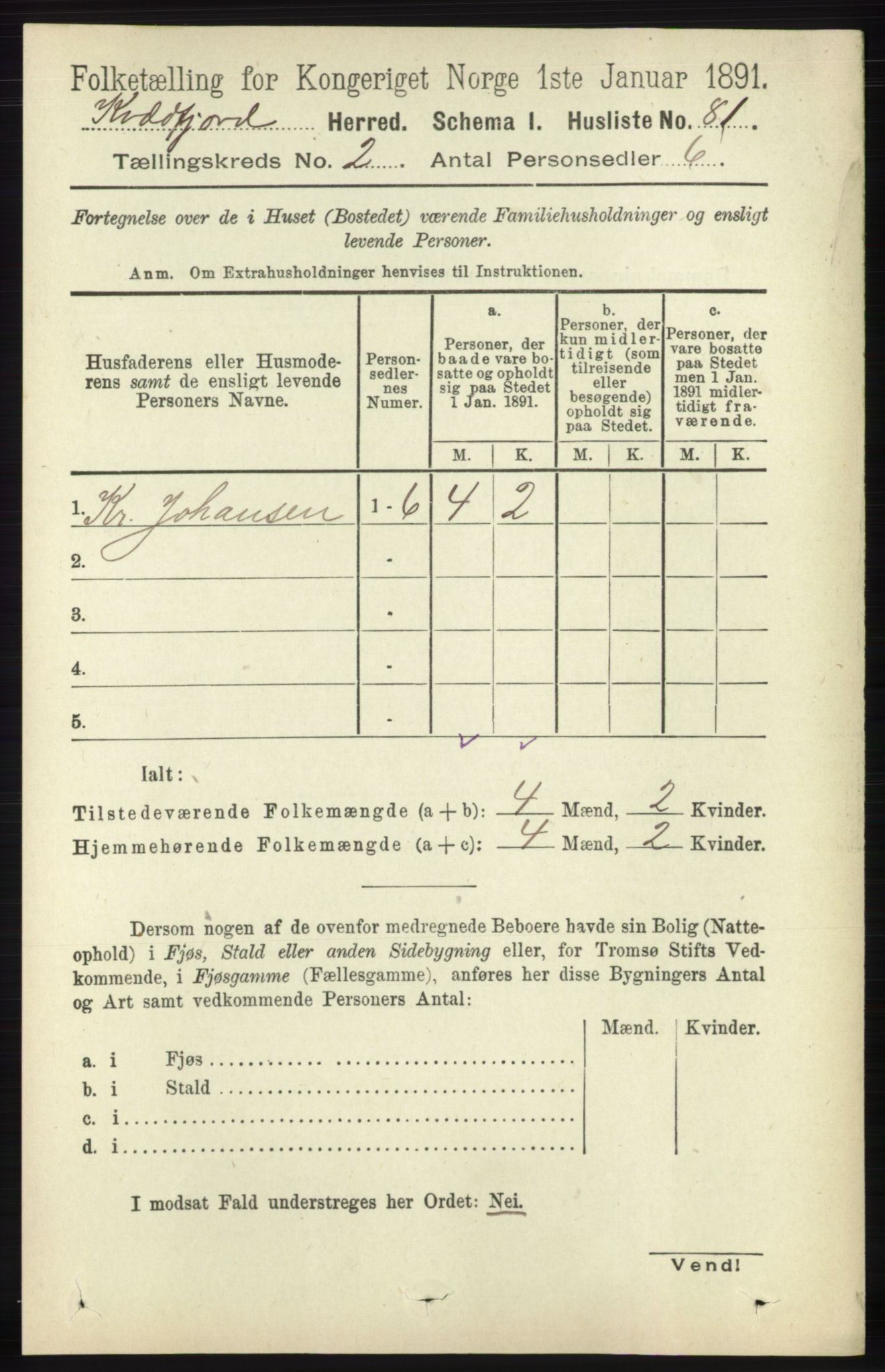 RA, 1891 census for 1911 Kvæfjord, 1891, p. 708