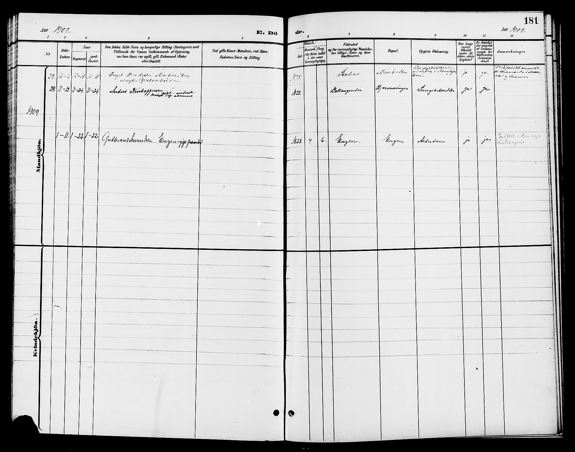 Jevnaker prestekontor, SAH/PREST-116/H/Ha/Hab/L0003: Parish register (copy) no. 3, 1896-1909, p. 181