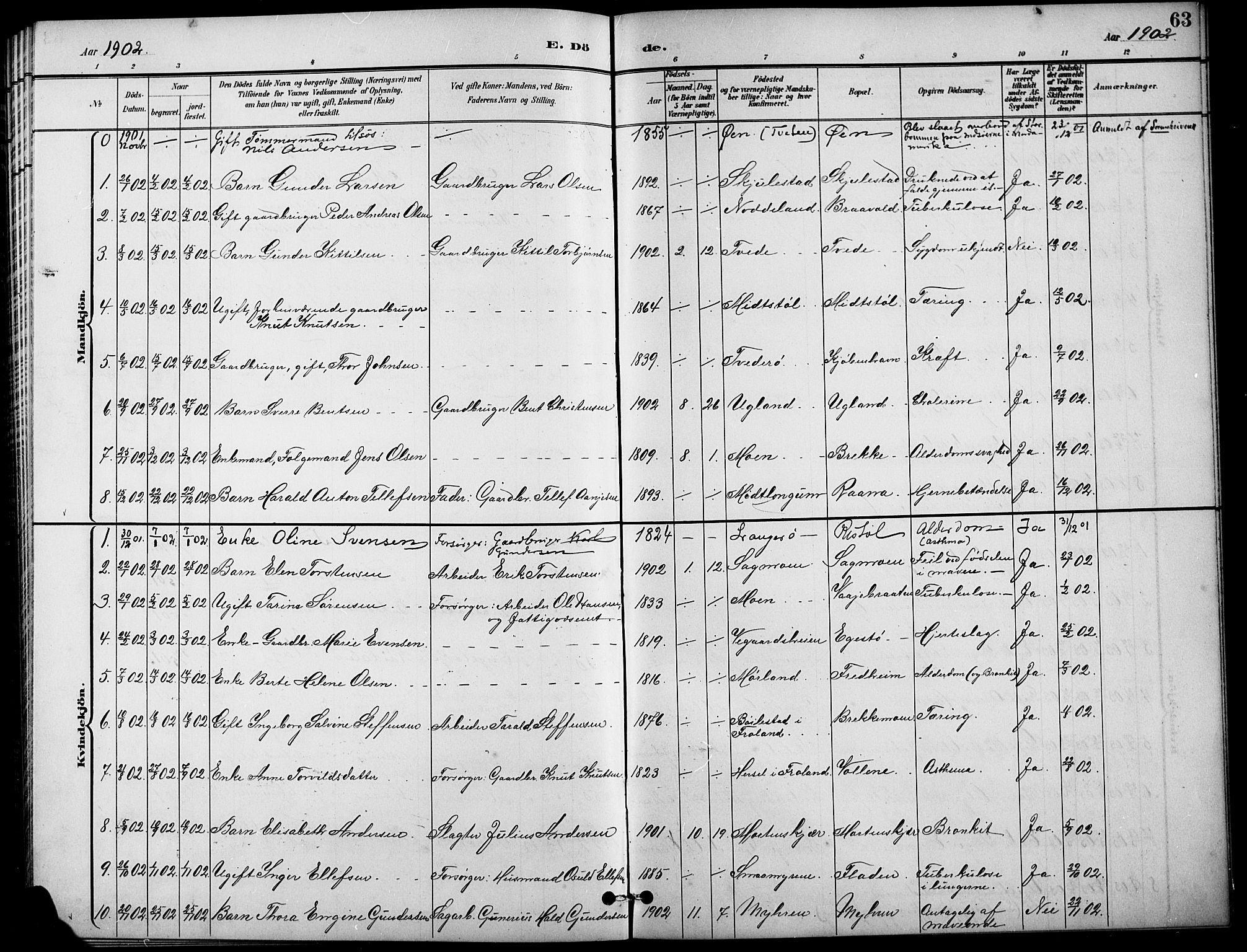 Austre Moland sokneprestkontor, AV/SAK-1111-0001/F/Fb/Fba/L0004: Parish register (copy) no. B 4a, 1897-1913, p. 63