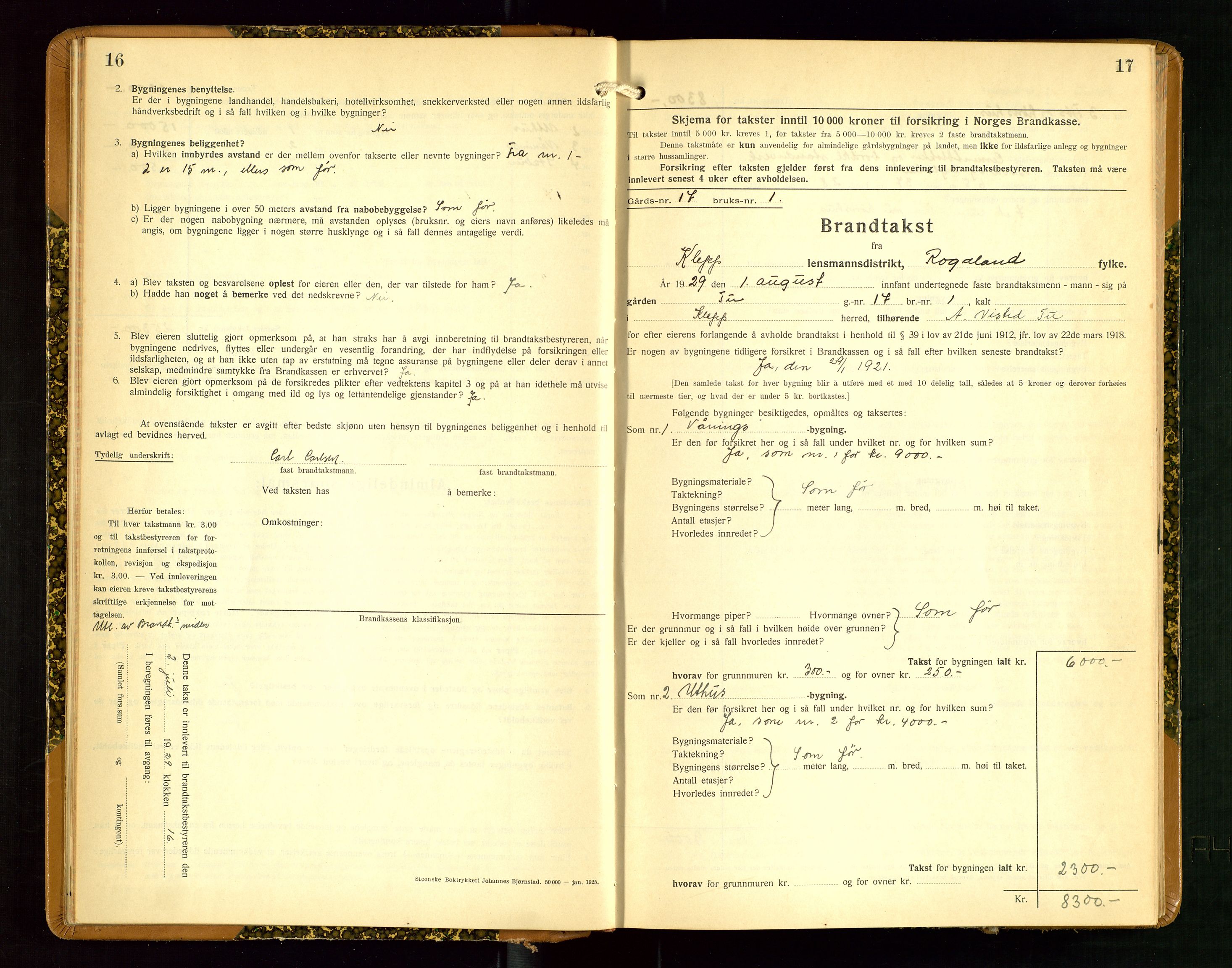 Klepp lensmannskontor, AV/SAST-A-100163/Goc/L0012: "Brandtakstprotokoll" m/register, 1929-1933, p. 16-17