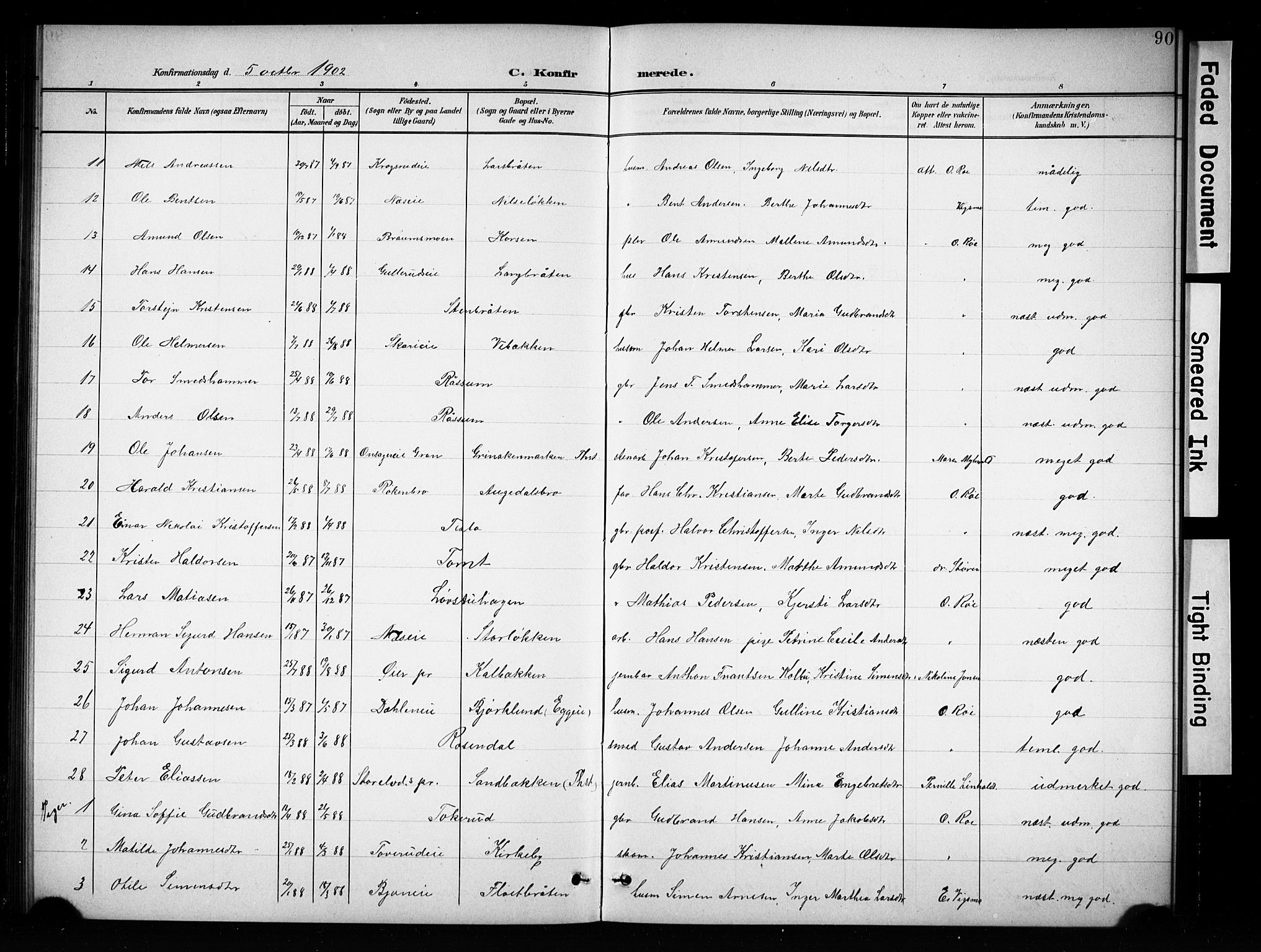 Brandbu prestekontor, SAH/PREST-114/H/Ha/Hab/L0005: Parish register (copy) no. 5, 1900-1913, p. 90