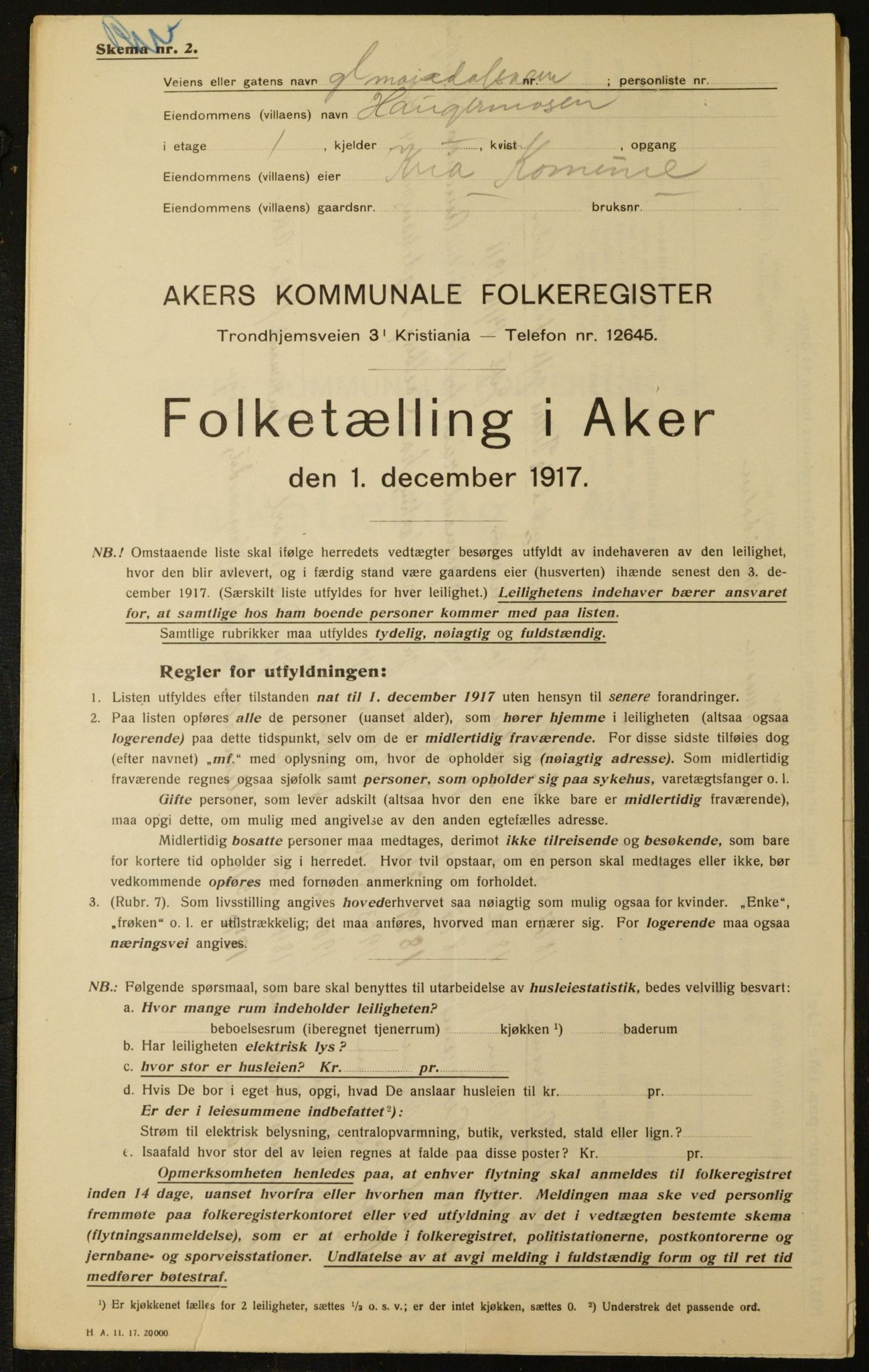 OBA, Municipal Census 1917 for Aker, 1917, p. 11666