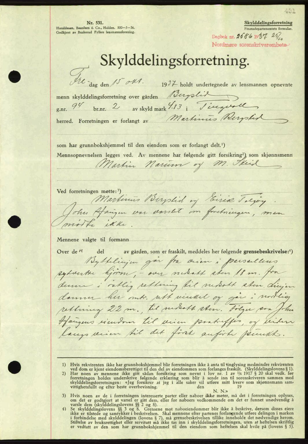 Nordmøre sorenskriveri, SAT/A-4132/1/2/2Ca: Mortgage book no. A82, 1937-1938, Diary no: : 2586/1937
