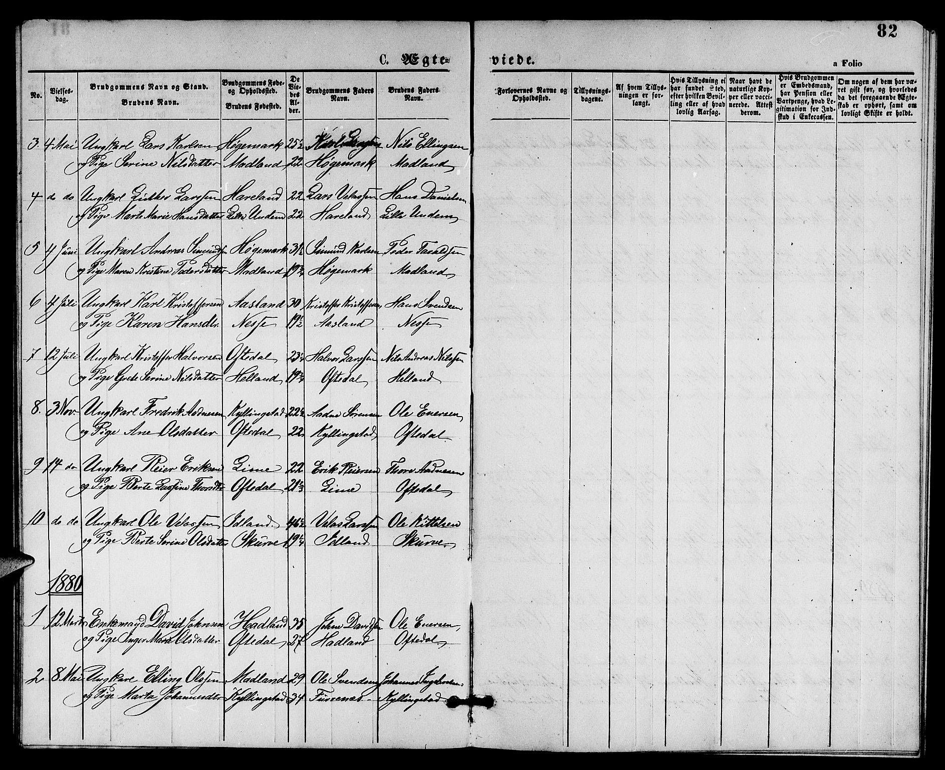 Lye sokneprestkontor, SAST/A-101794/001/30BB/L0005: Parish register (copy) no. B 5, 1875-1886, p. 82