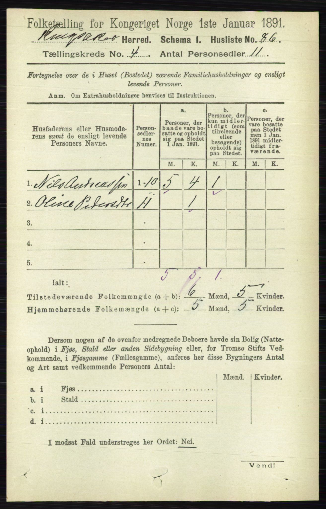 RA, 1891 census for 0412 Ringsaker, 1891, p. 1768