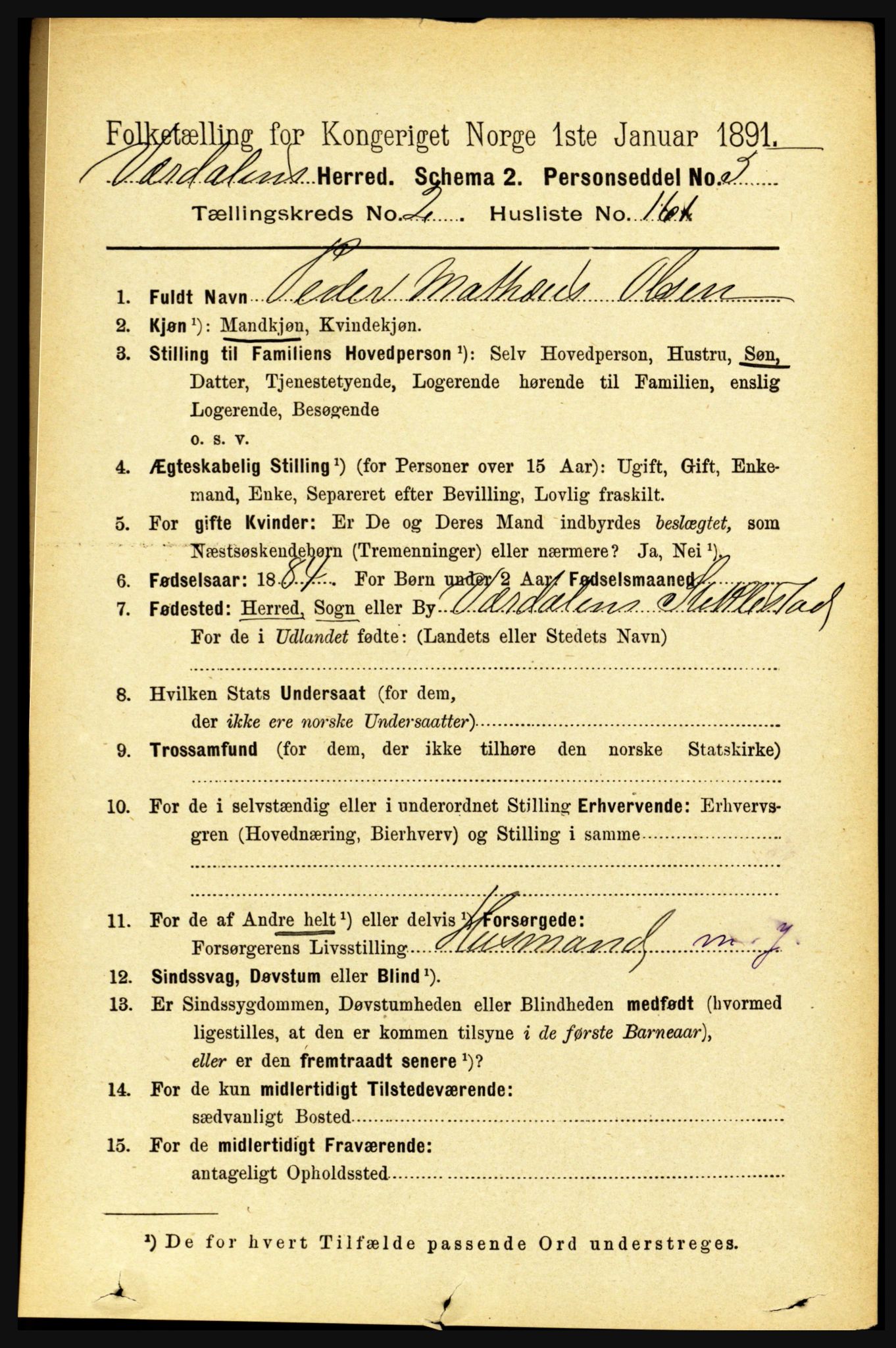 RA, 1891 census for 1721 Verdal, 1891, p. 1626