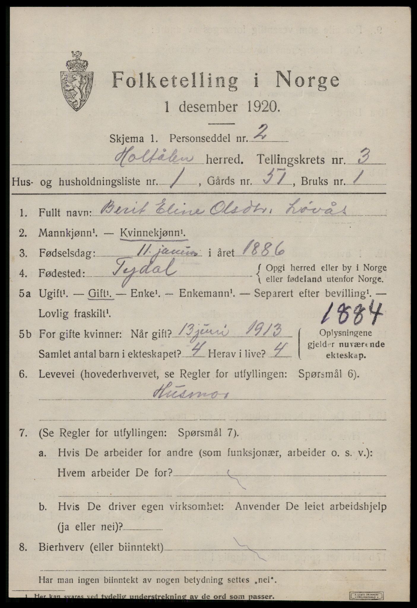 SAT, 1920 census for Haltdalen, 1920, p. 1612