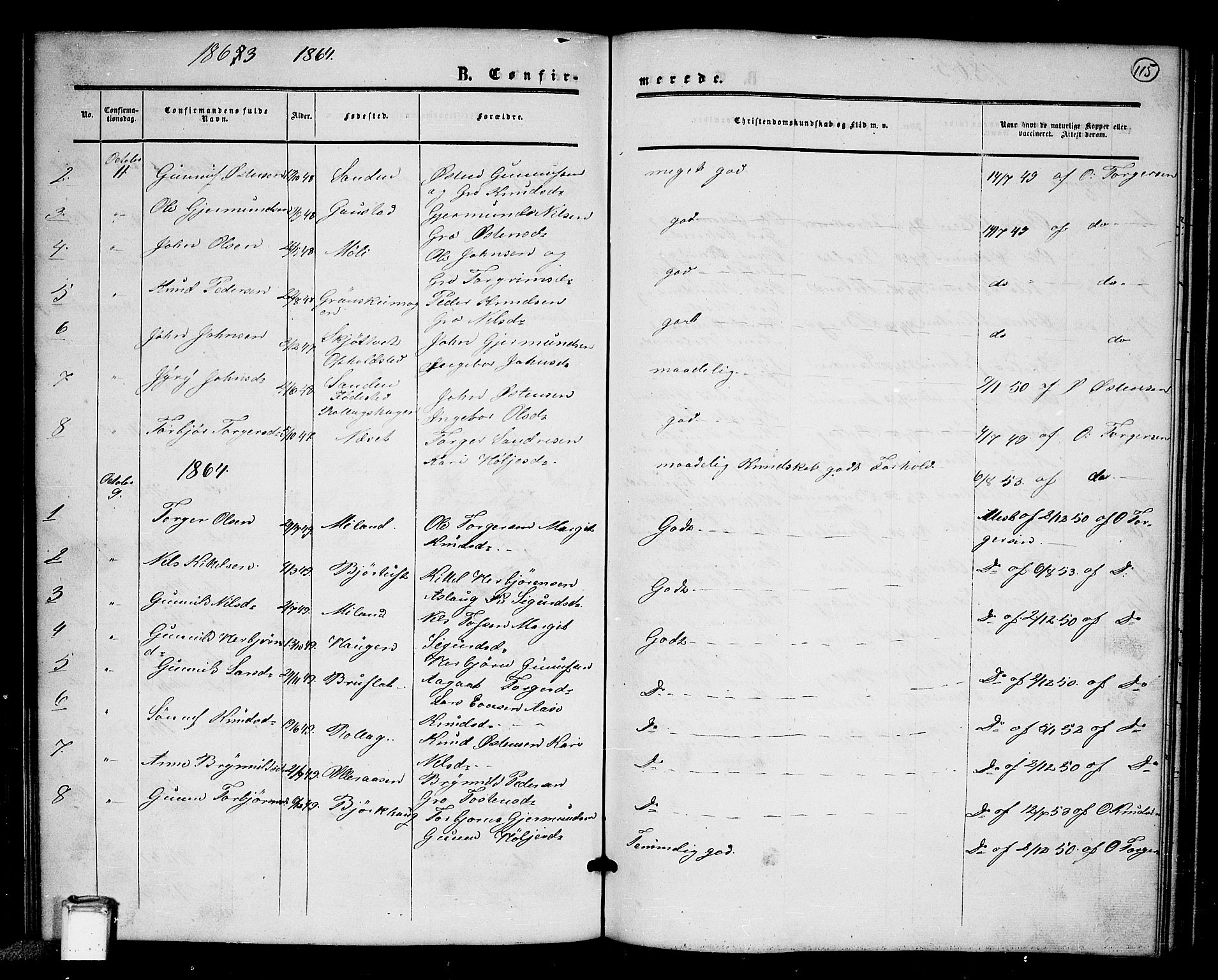 Tinn kirkebøker, SAKO/A-308/G/Gb/L0002: Parish register (copy) no. II 2, 1851-1886, p. 115