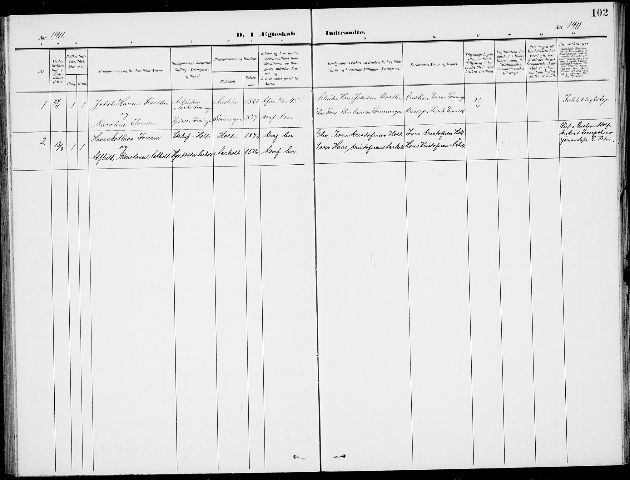 Stokke kirkebøker, AV/SAKO-A-320/G/Gc/L0001: Parish register (copy) no. III 1, 1904-1935, p. 102