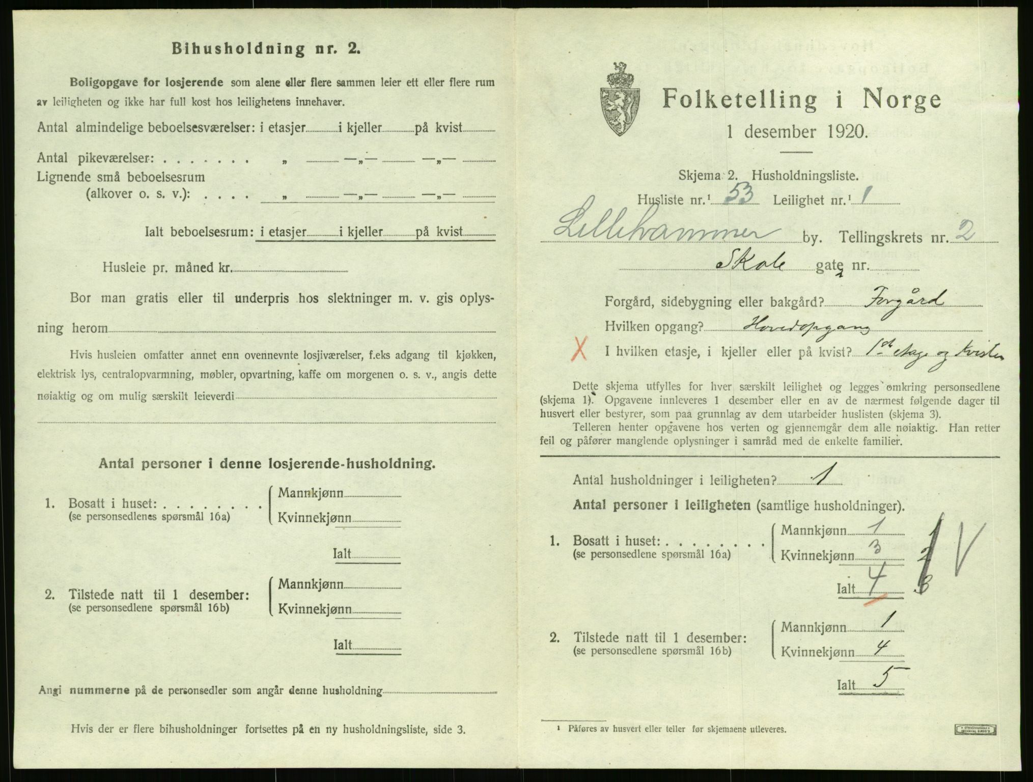 SAH, 1920 census for Lillehammer, 1920, p. 1686