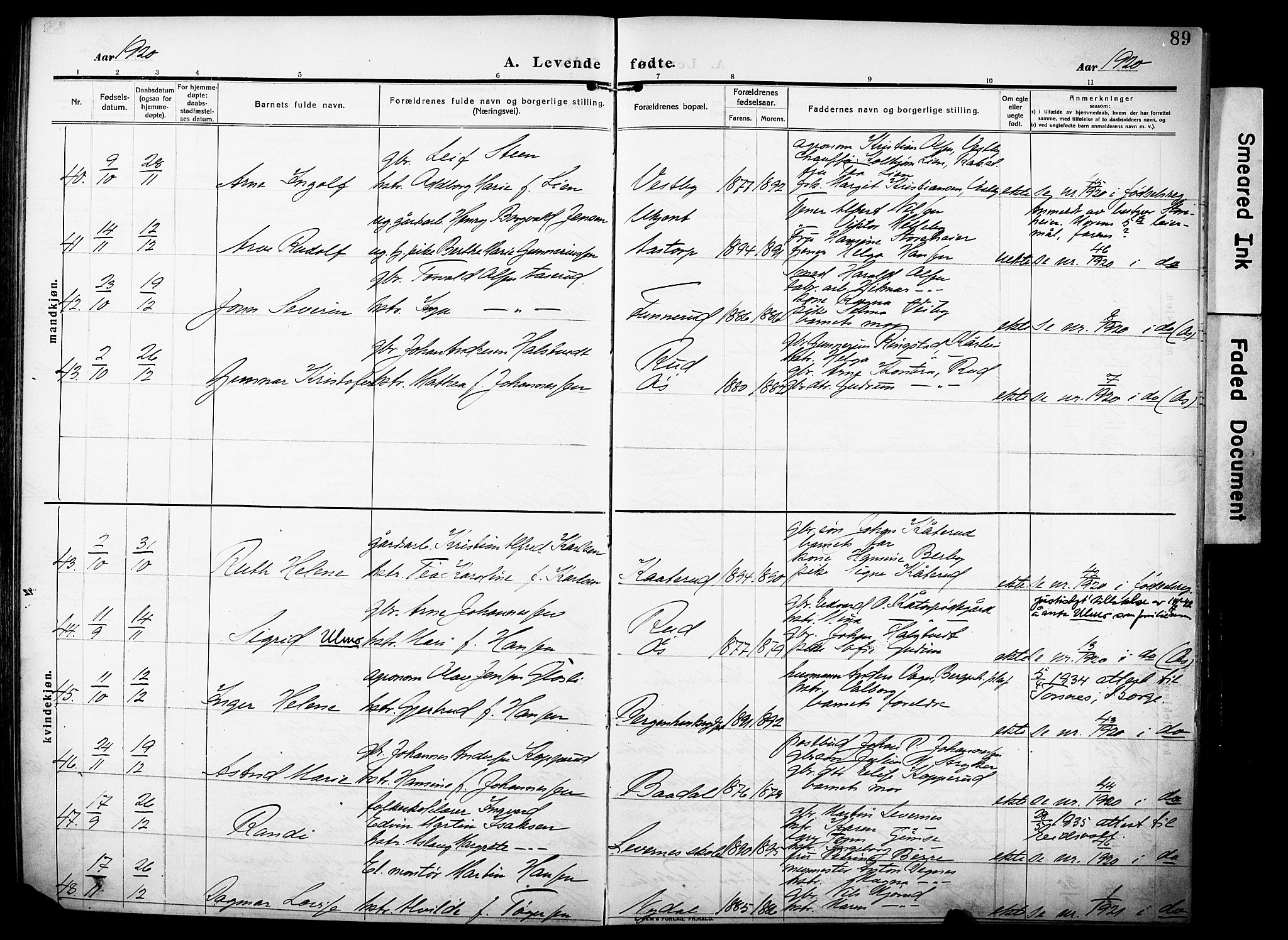 Rakkestad prestekontor Kirkebøker, AV/SAO-A-2008/F/Fa/L0015: Parish register (official) no. I 15, 1909-1922, p. 89