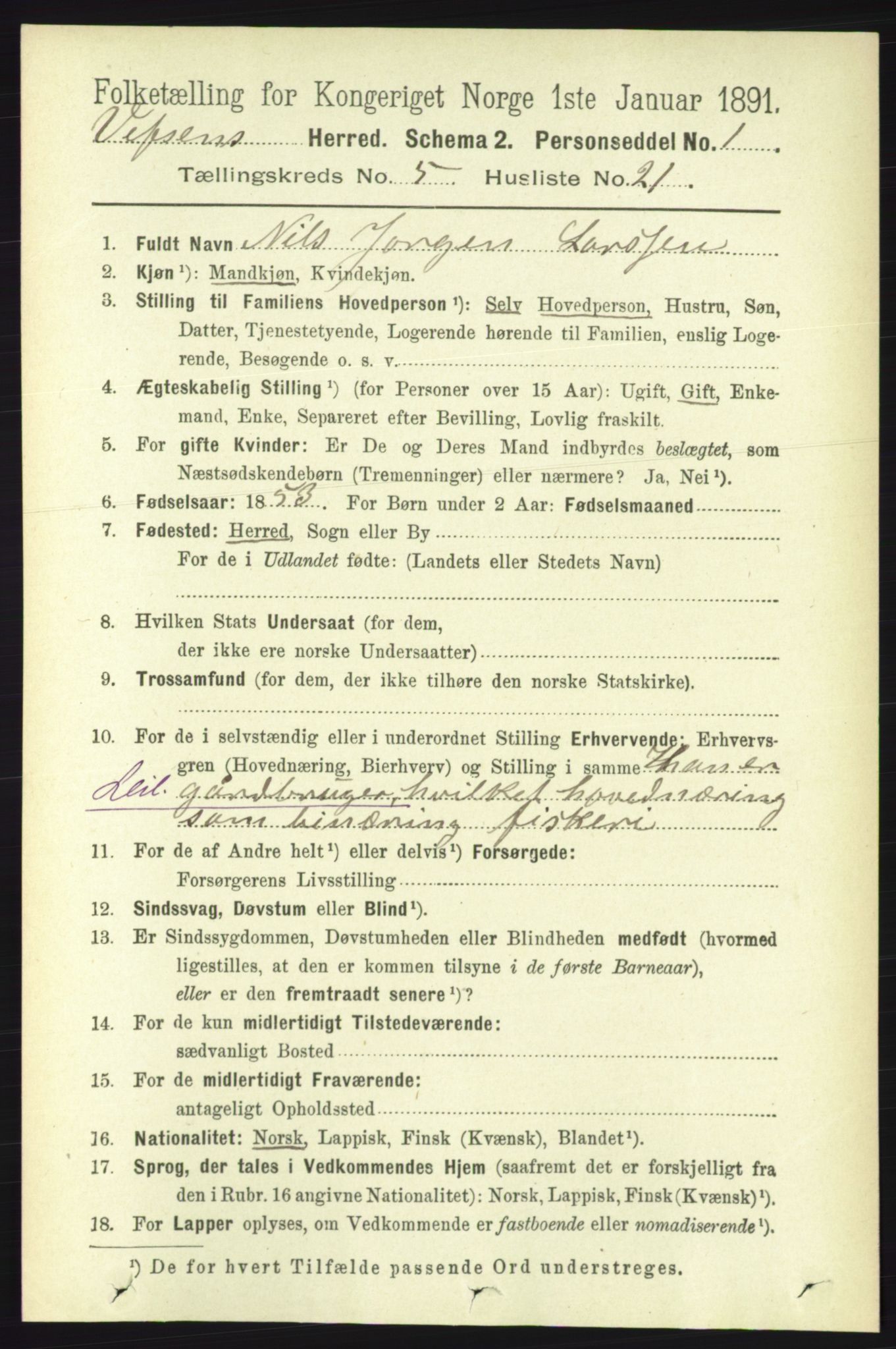 RA, 1891 census for 1824 Vefsn, 1891, p. 2246