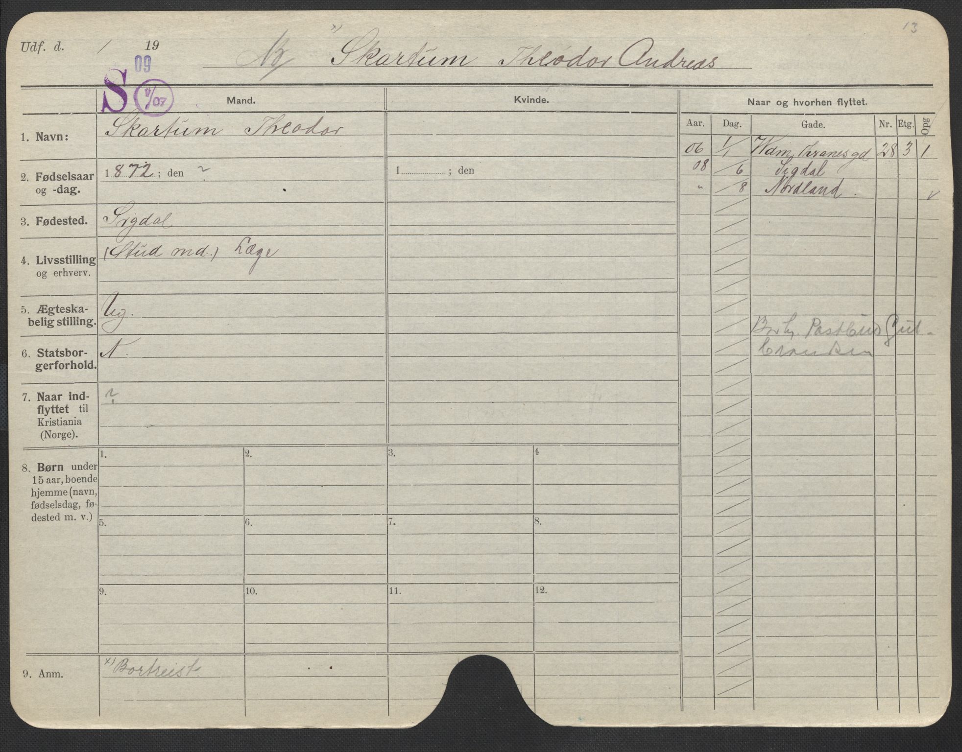 Oslo folkeregister, Registerkort, SAO/A-11715/F/Fa/Fac/L0010: Menn, 1906-1914, p. 351a