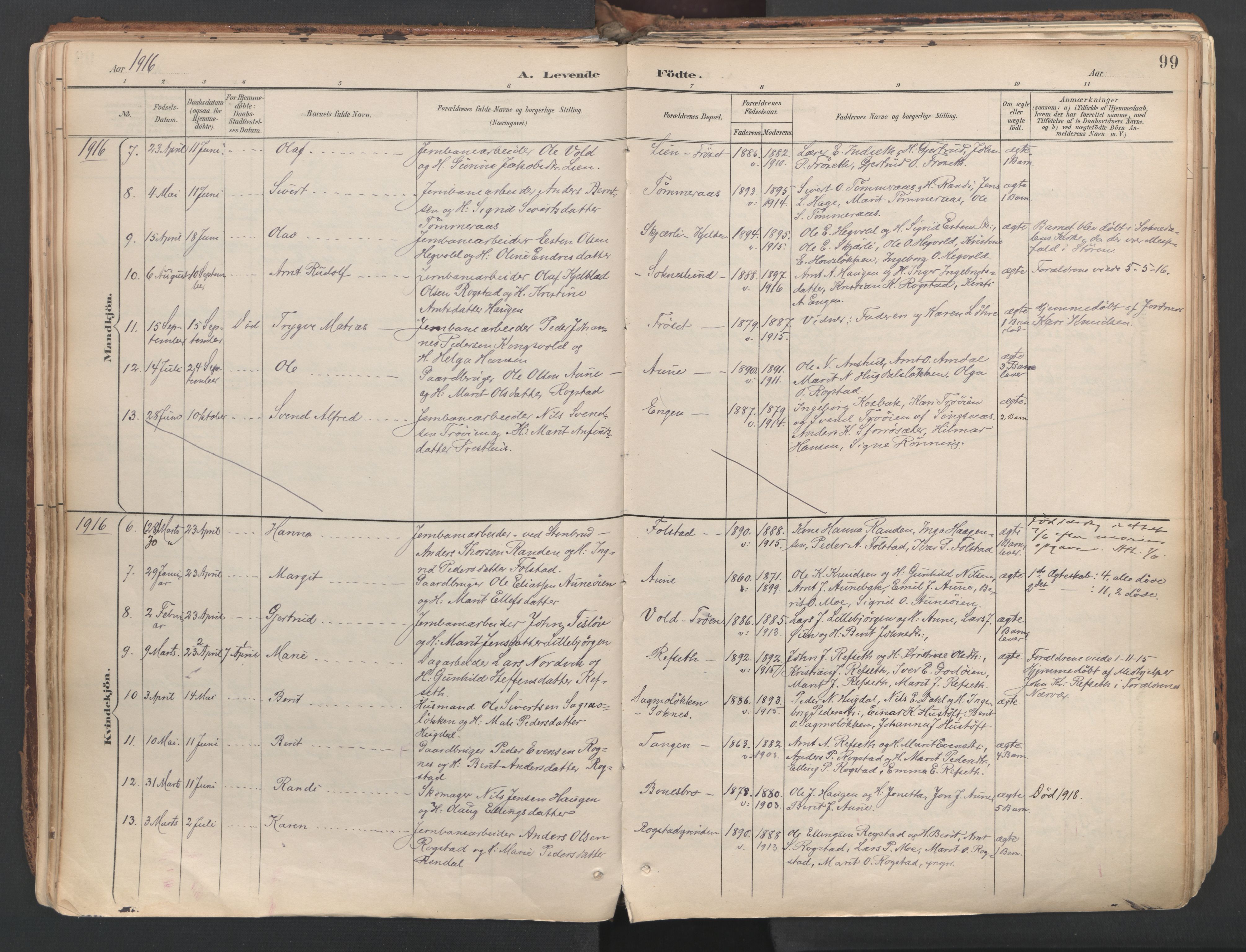 Ministerialprotokoller, klokkerbøker og fødselsregistre - Sør-Trøndelag, SAT/A-1456/687/L1004: Parish register (official) no. 687A10, 1891-1923, p. 99