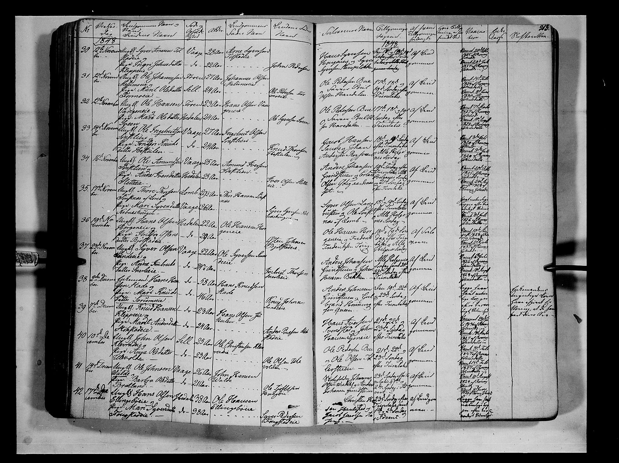 Vågå prestekontor, AV/SAH-PREST-076/H/Ha/Haa/L0005: Parish register (official) no. 5 /1, 1842-1856, p. 213