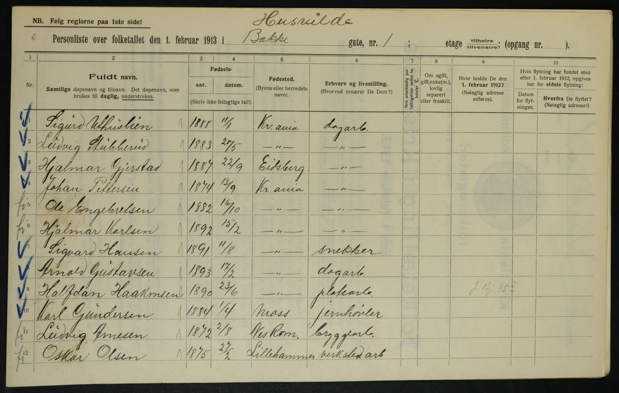 OBA, Municipal Census 1913 for Kristiania, 1913, p. 11033