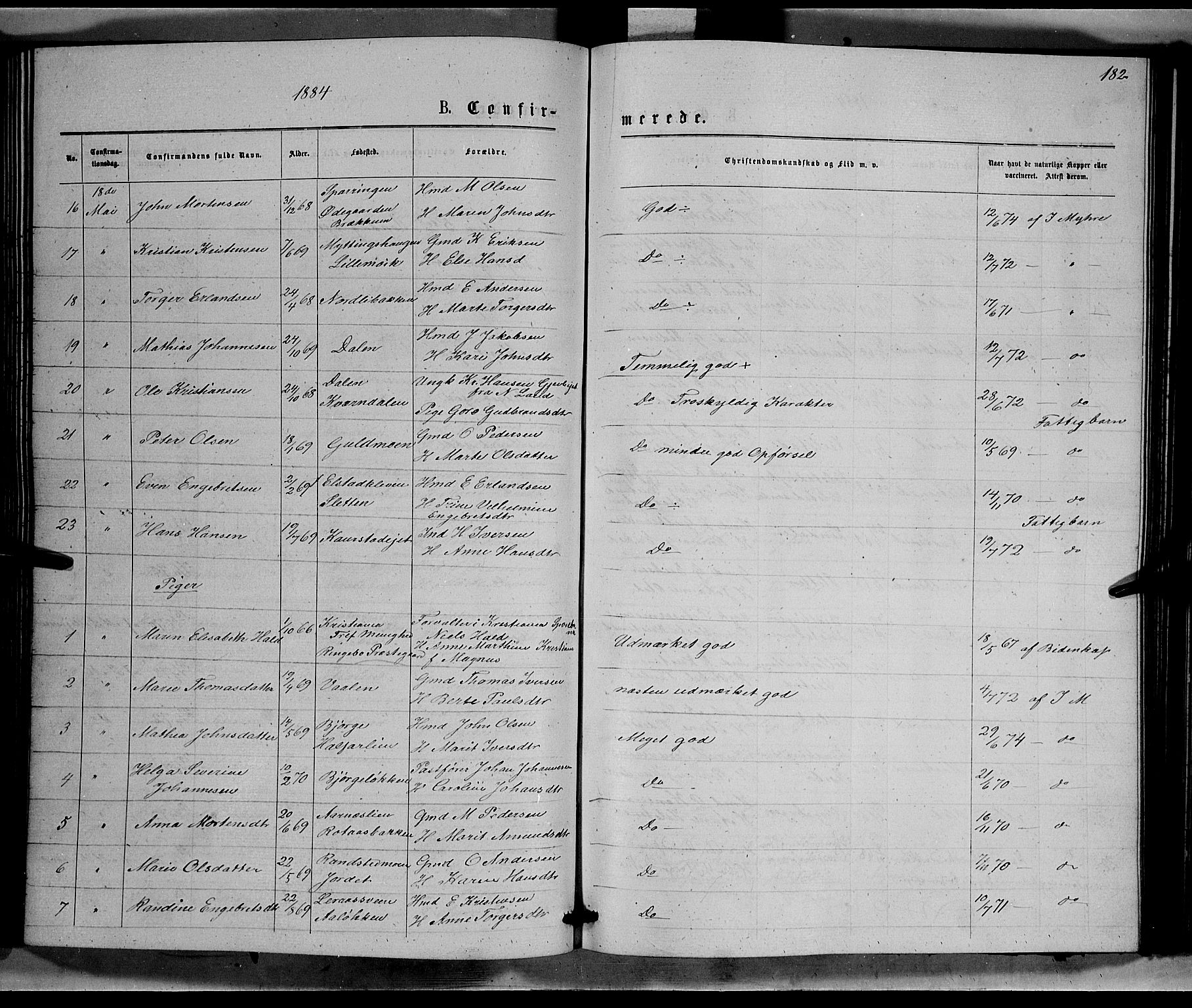 Ringebu prestekontor, SAH/PREST-082/H/Ha/Hab/L0006: Parish register (copy) no. 6, 1880-1898, p. 182