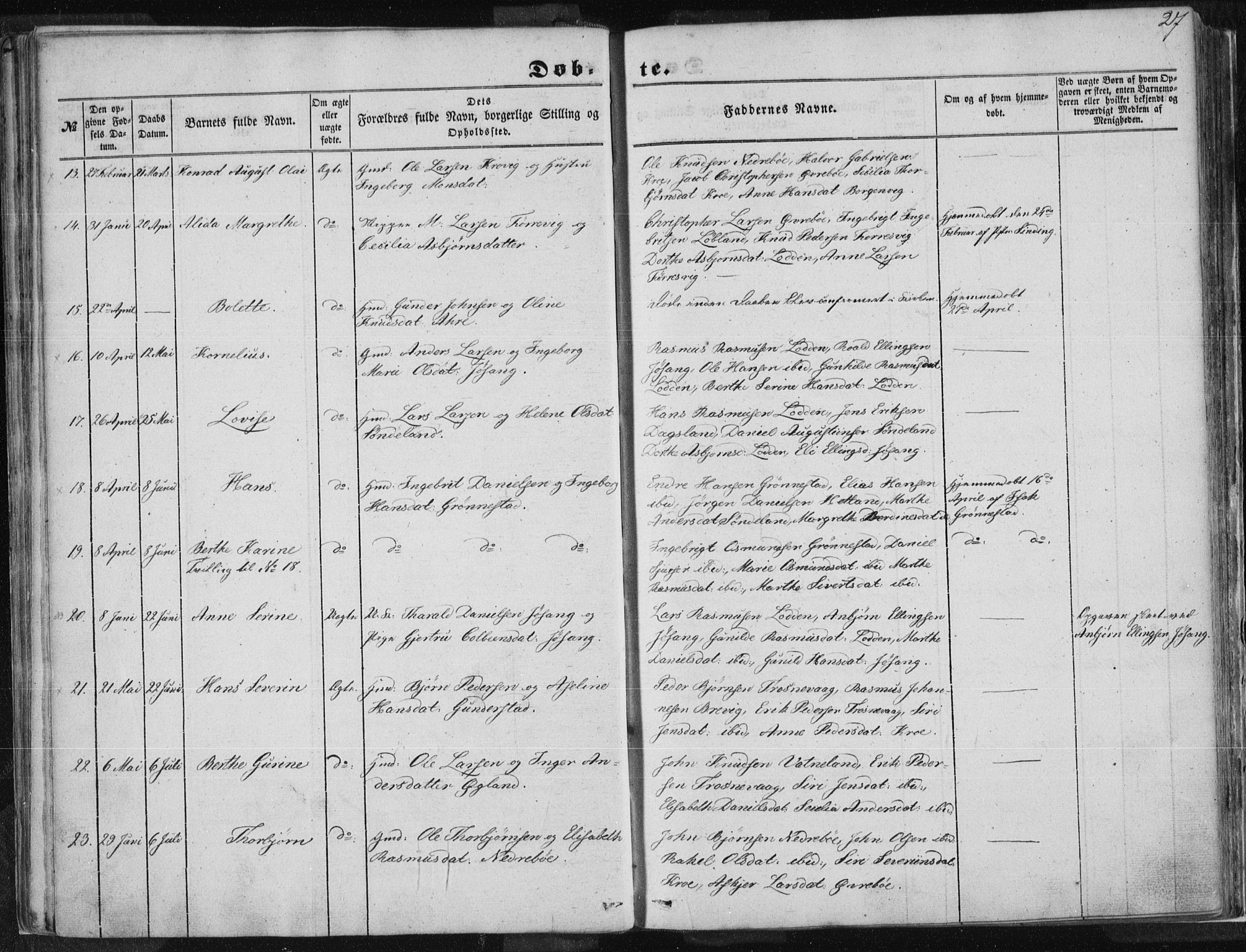 Tysvær sokneprestkontor, AV/SAST-A -101864/H/Ha/Haa/L0002: Parish register (official) no. A 2, 1847-1856, p. 27