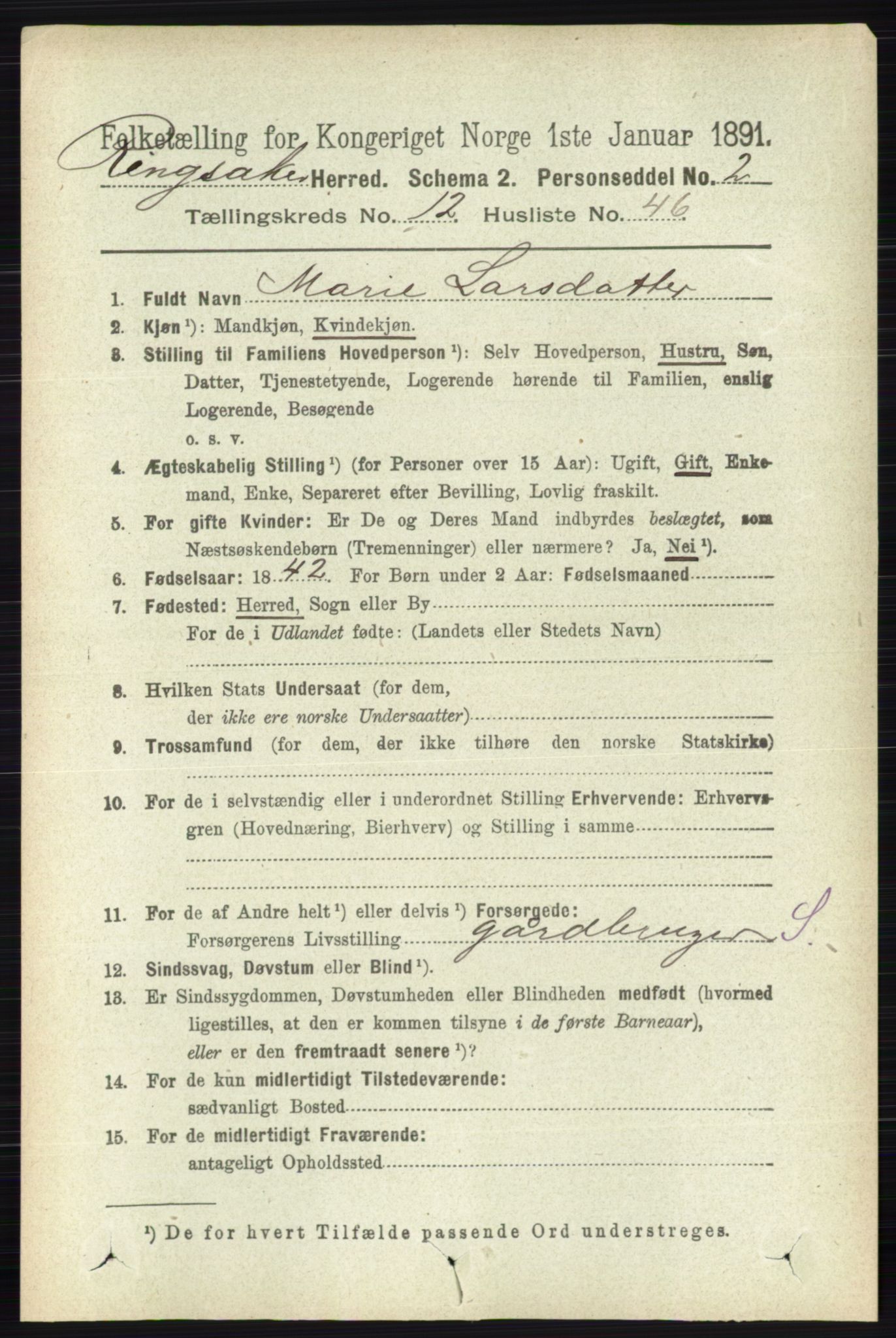 RA, 1891 census for 0412 Ringsaker, 1891, p. 7010