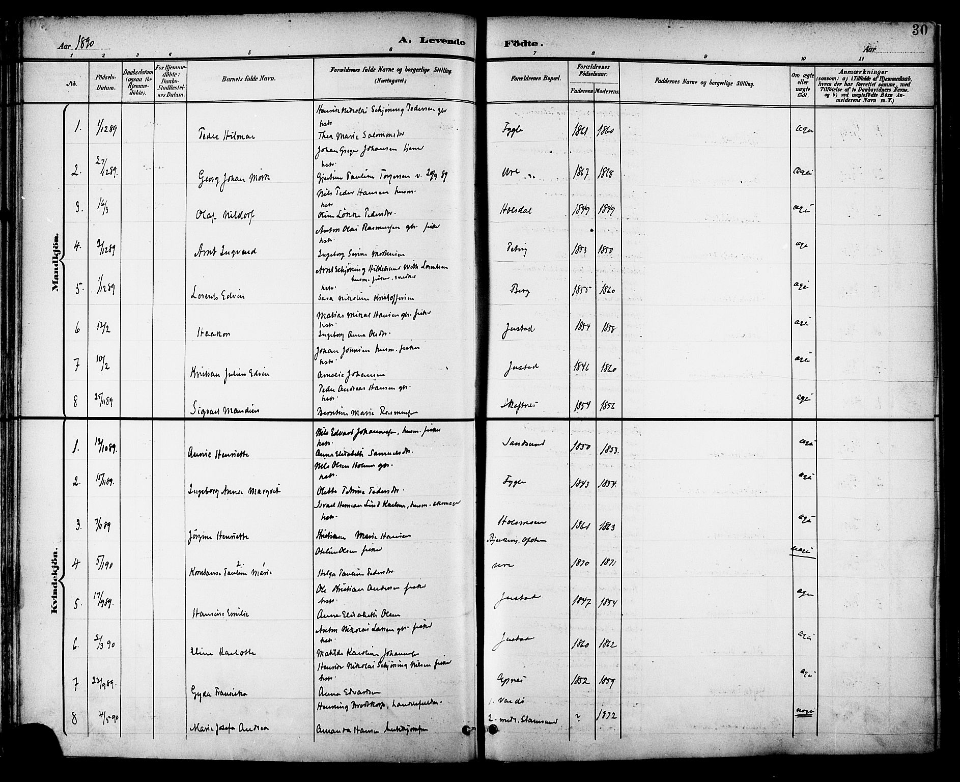 Ministerialprotokoller, klokkerbøker og fødselsregistre - Nordland, SAT/A-1459/882/L1179: Parish register (official) no. 882A01, 1886-1898, p. 30