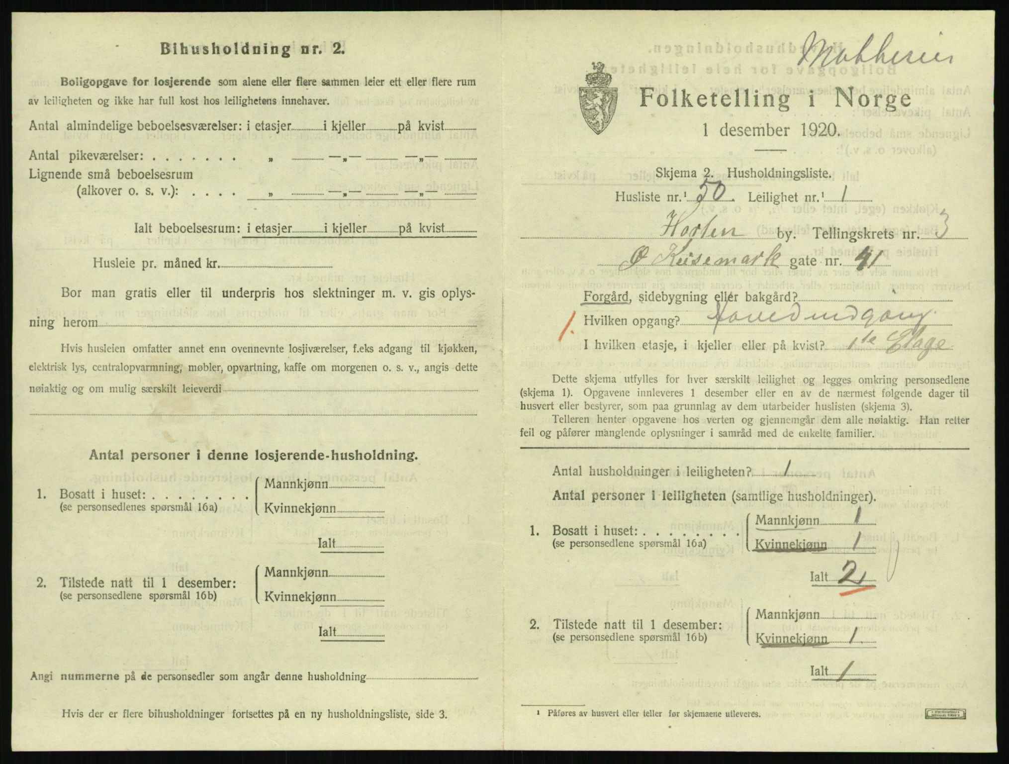 SAKO, 1920 census for Horten, 1920, p. 4309