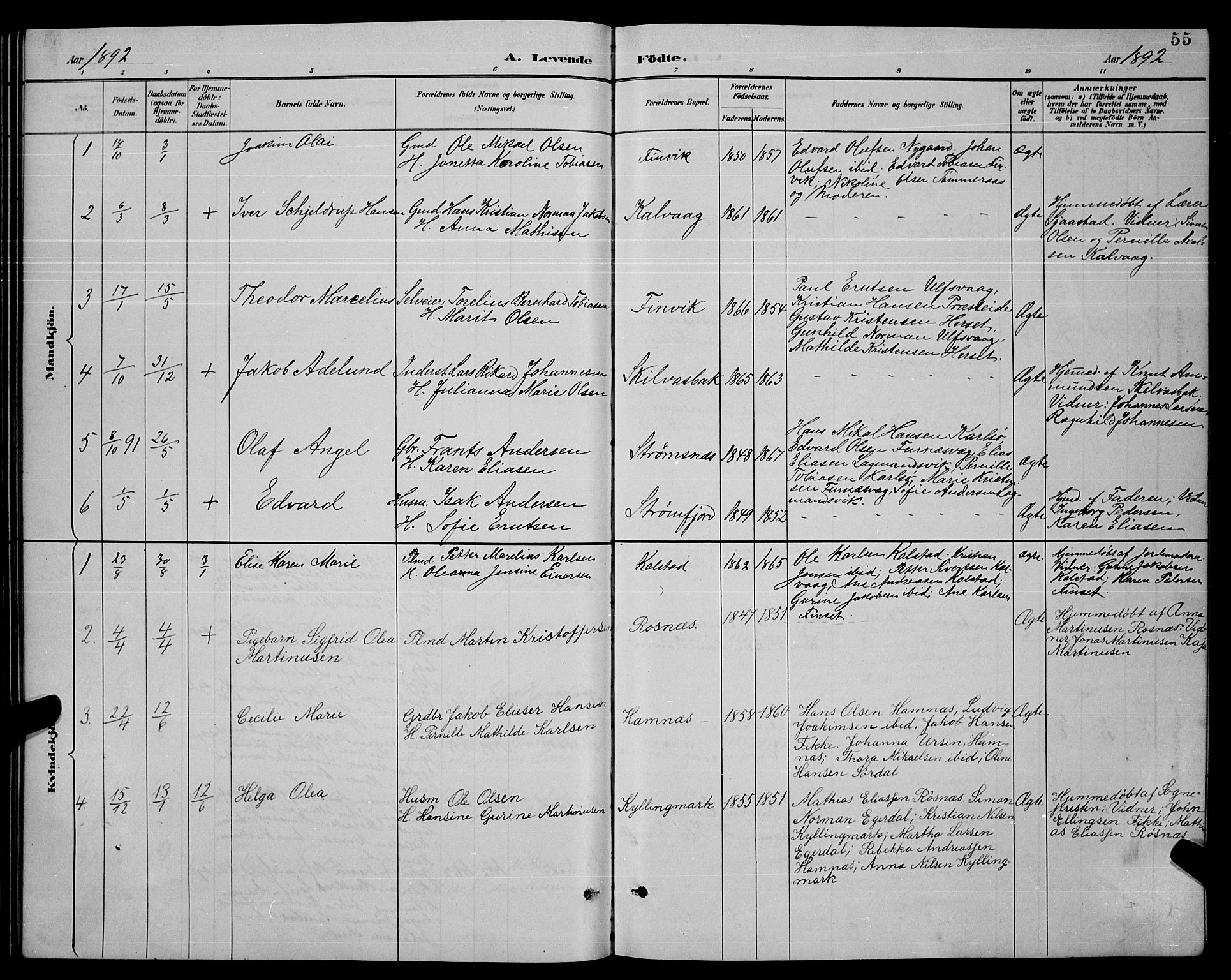 Ministerialprotokoller, klokkerbøker og fødselsregistre - Nordland, SAT/A-1459/859/L0859: Parish register (copy) no. 859C05, 1887-1898, p. 55