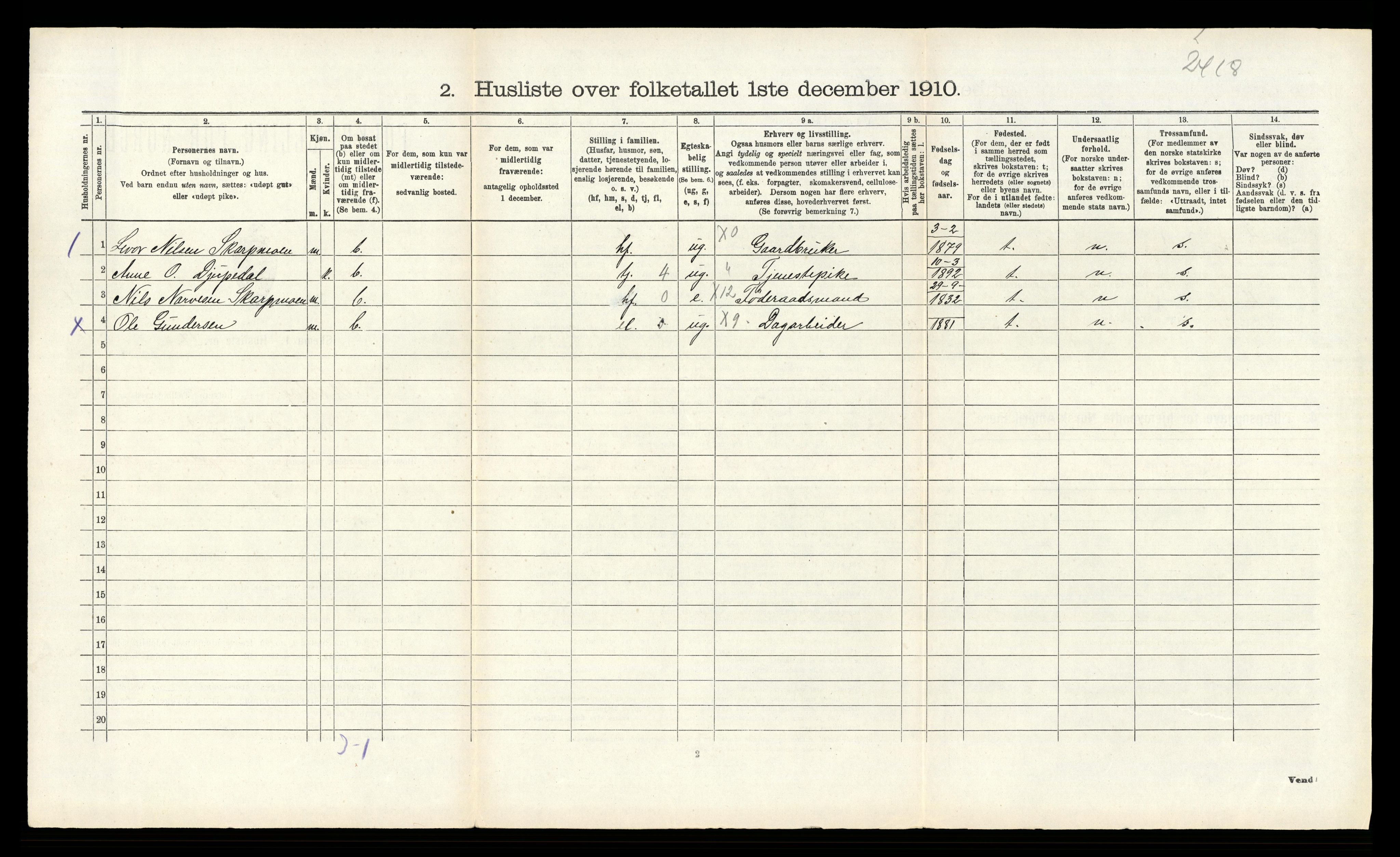 RA, 1910 census for Rollag, 1910, p. 258