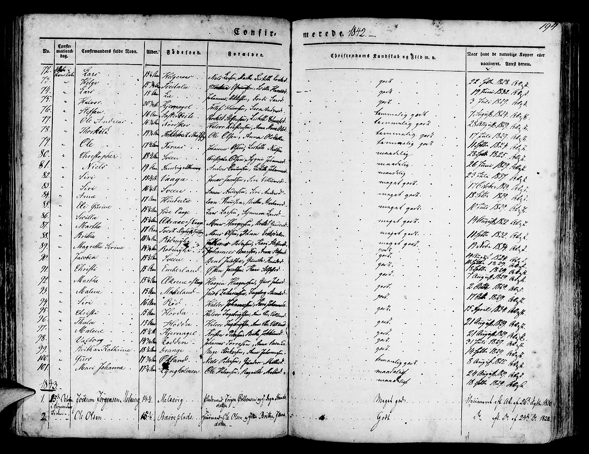 Finnås sokneprestembete, SAB/A-99925/H/Ha/Haa/Haaa/L0006: Parish register (official) no. A 6, 1836-1850, p. 194