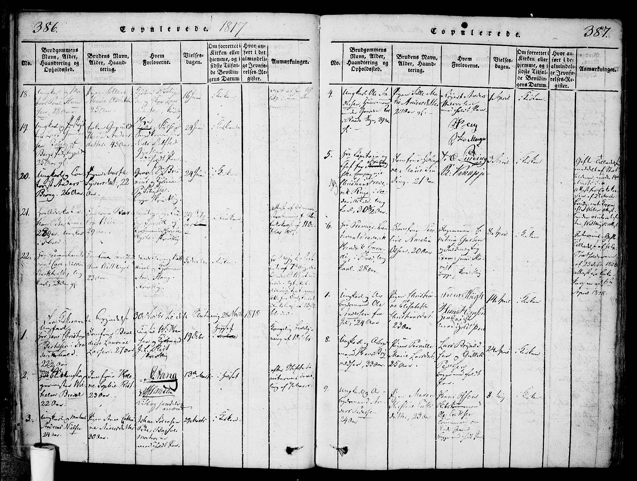 Halden prestekontor Kirkebøker, SAO/A-10909/F/Fa/L0003: Parish register (official) no. I 3, 1815-1834, p. 386-387