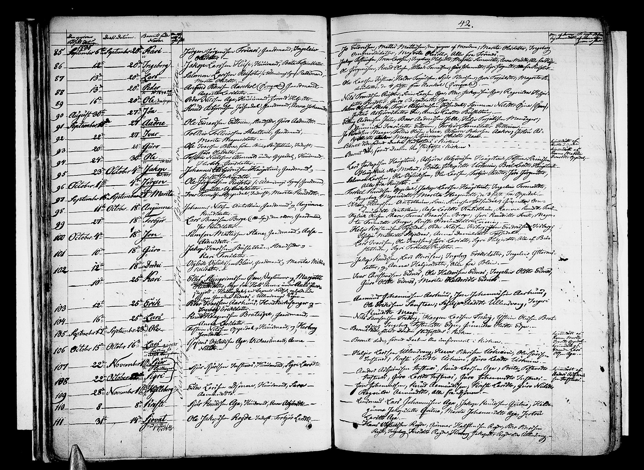 Ullensvang sokneprestembete, SAB/A-78701/H/Haa: Parish register (official) no. A 10, 1825-1853, p. 42
