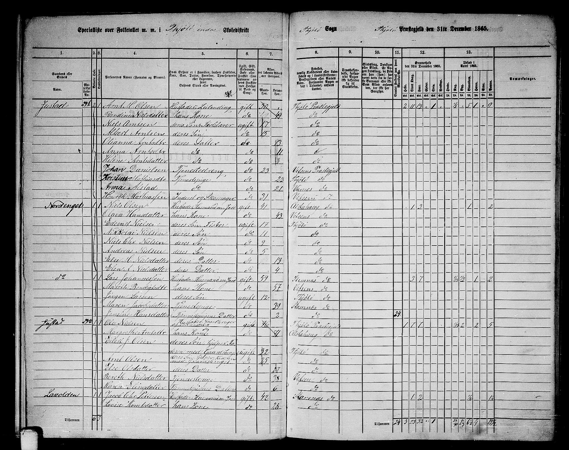 RA, 1865 census for Tjøtta, 1865, p. 11