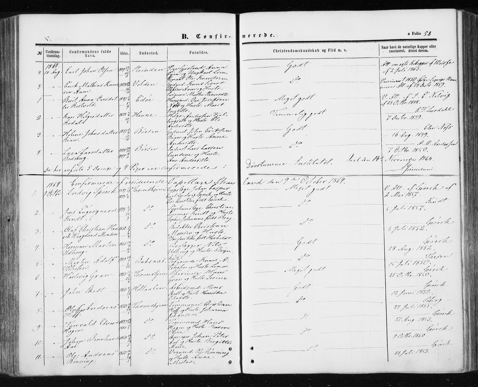 Ministerialprotokoller, klokkerbøker og fødselsregistre - Sør-Trøndelag, AV/SAT-A-1456/601/L0053: Parish register (official) no. 601A21, 1857-1865, p. 58