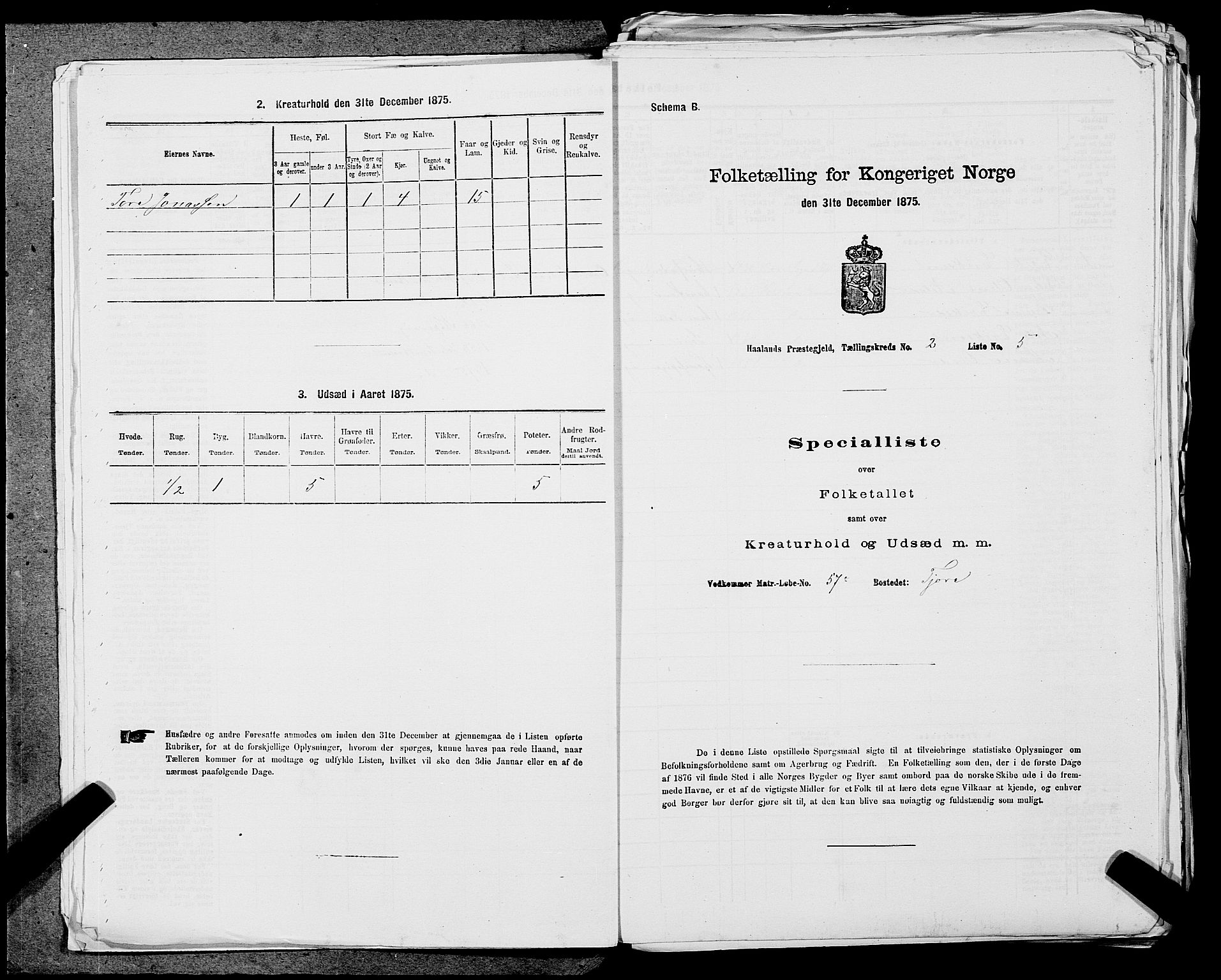 SAST, 1875 census for 1124P Håland, 1875, p. 239