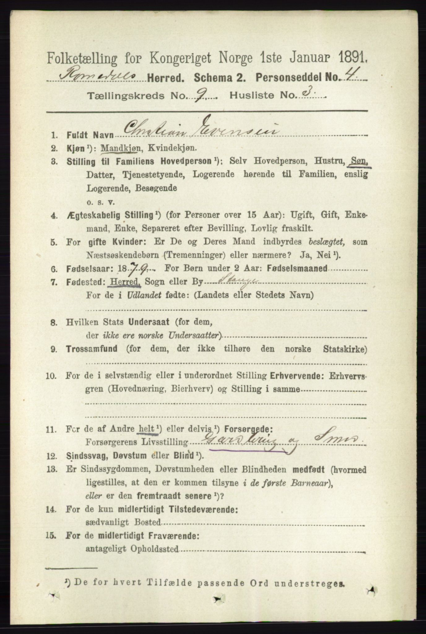 RA, 1891 census for 0416 Romedal, 1891, p. 4328