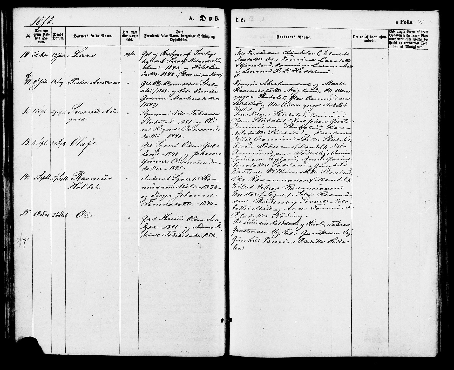 Holum sokneprestkontor, AV/SAK-1111-0022/F/Fa/Faa/L0006: Parish register (official) no. A 6, 1865-1883, p. 31