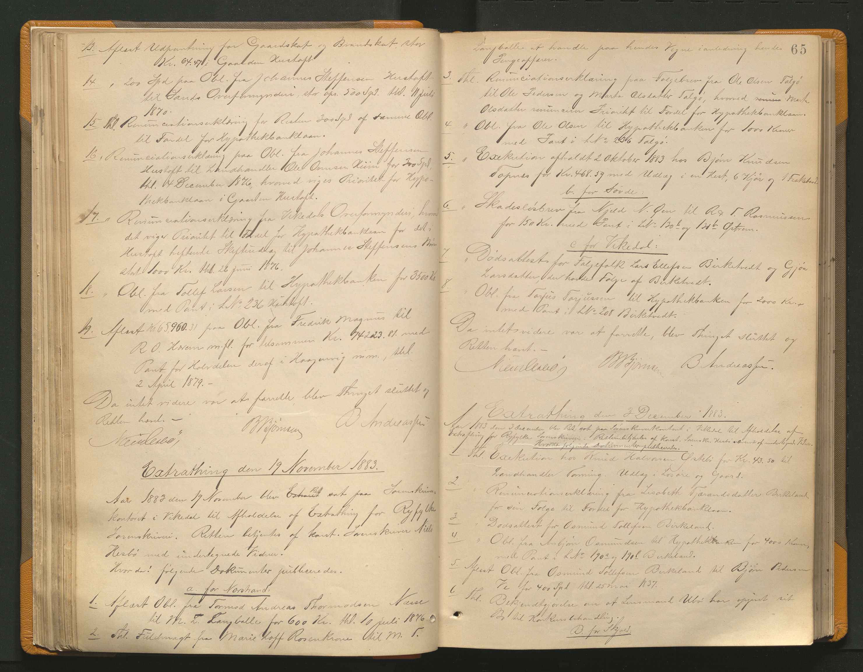 Ryfylke tingrett, AV/SAST-A-100055/001/I/IB/IB0/L0013: Tingbok, Ryfylke, 1883-1886, p. 64b-65a