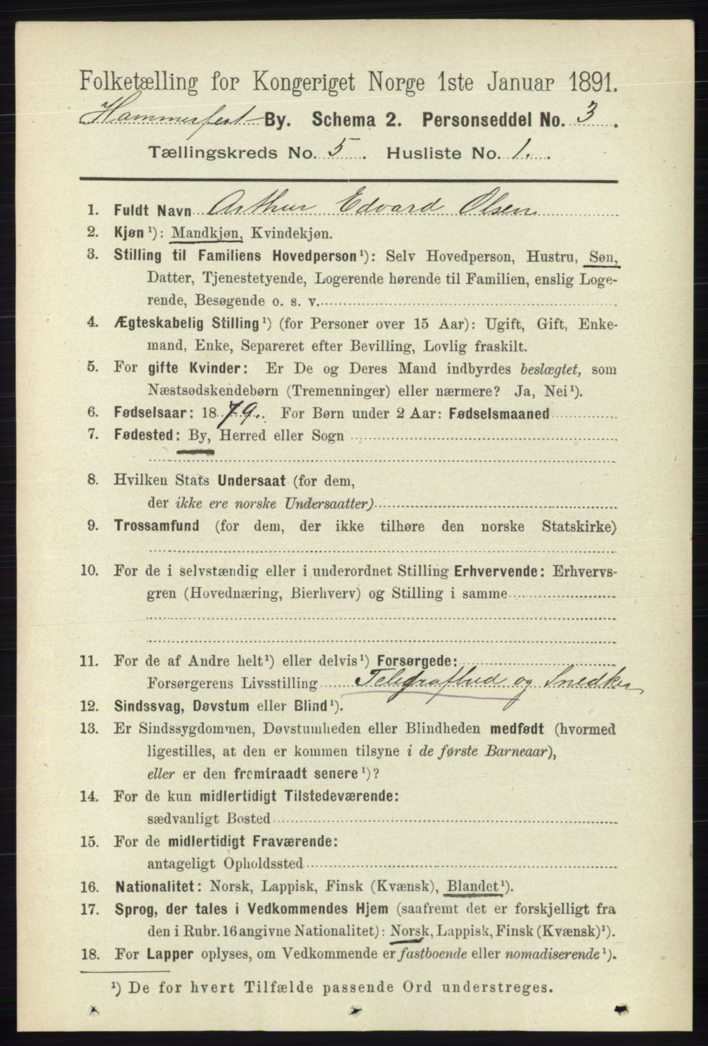 RA, 1891 census for 2001 Hammerfest, 1891, p. 1361