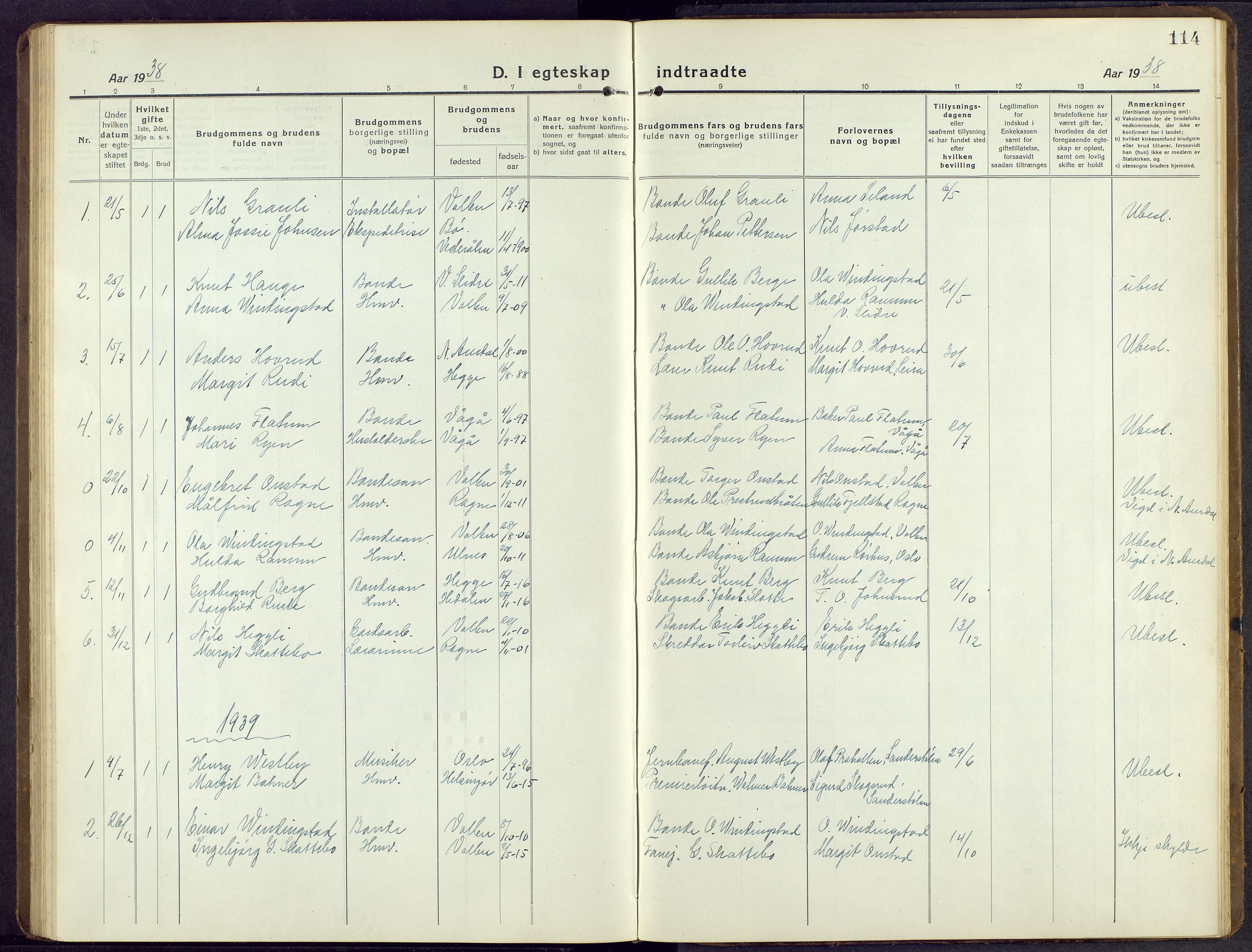 Øystre Slidre prestekontor, AV/SAH-PREST-138/H/Ha/Hab/L0009: Parish register (copy) no. 9, 1917-1952, p. 114