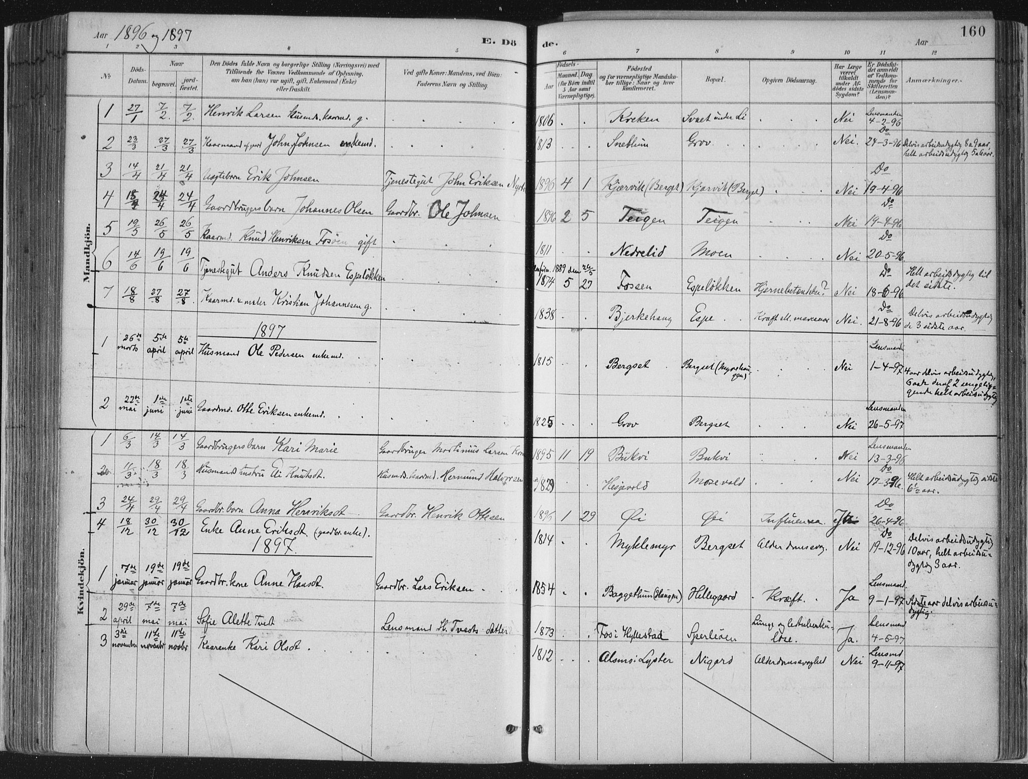 Jostedal sokneprestembete, SAB/A-80601/H/Haa/Haab/L0001: Parish register (official) no. B 1, 1887-1914, p. 160