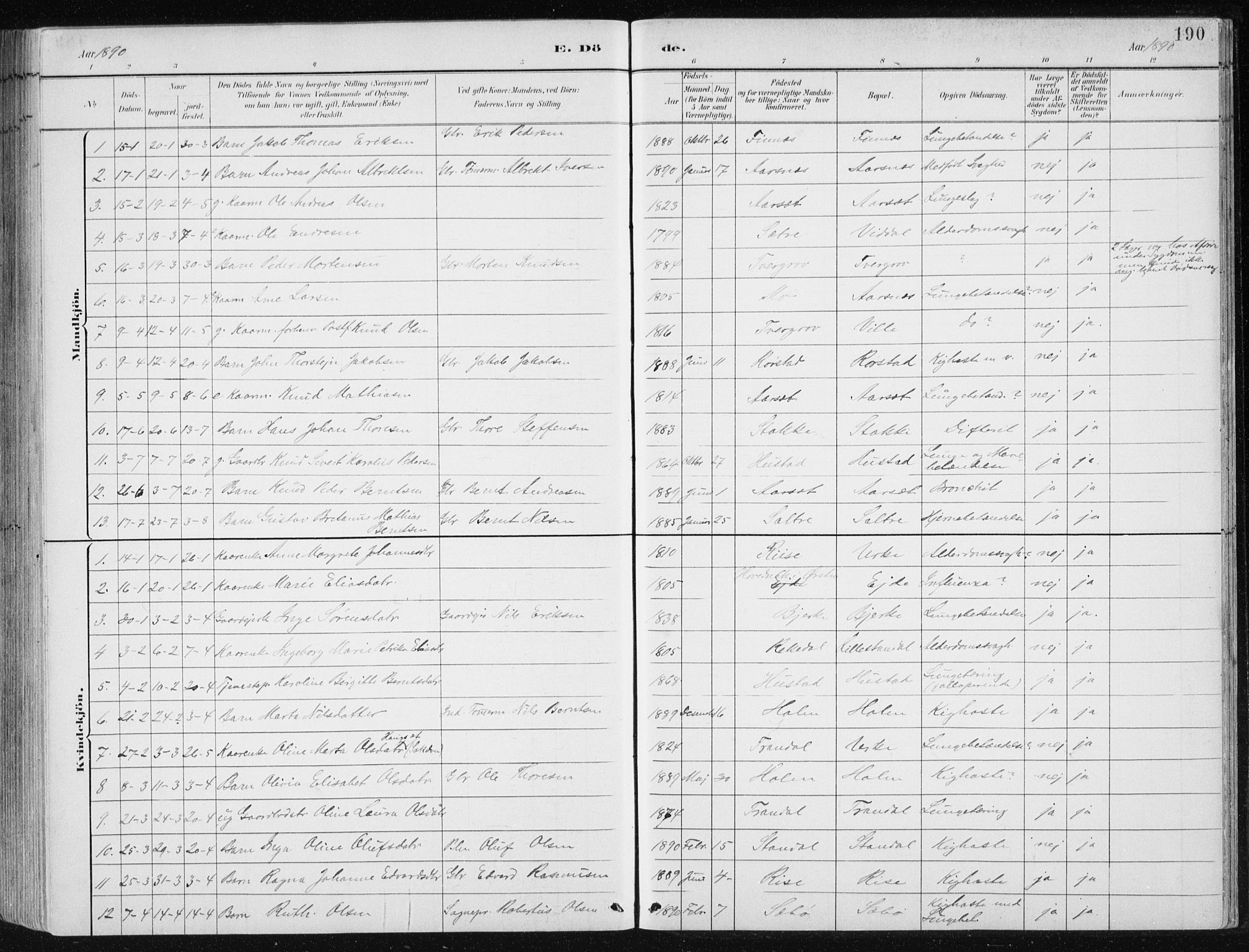 Ministerialprotokoller, klokkerbøker og fødselsregistre - Møre og Romsdal, AV/SAT-A-1454/515/L0215: Parish register (copy) no. 515C02, 1884-1906, p. 190