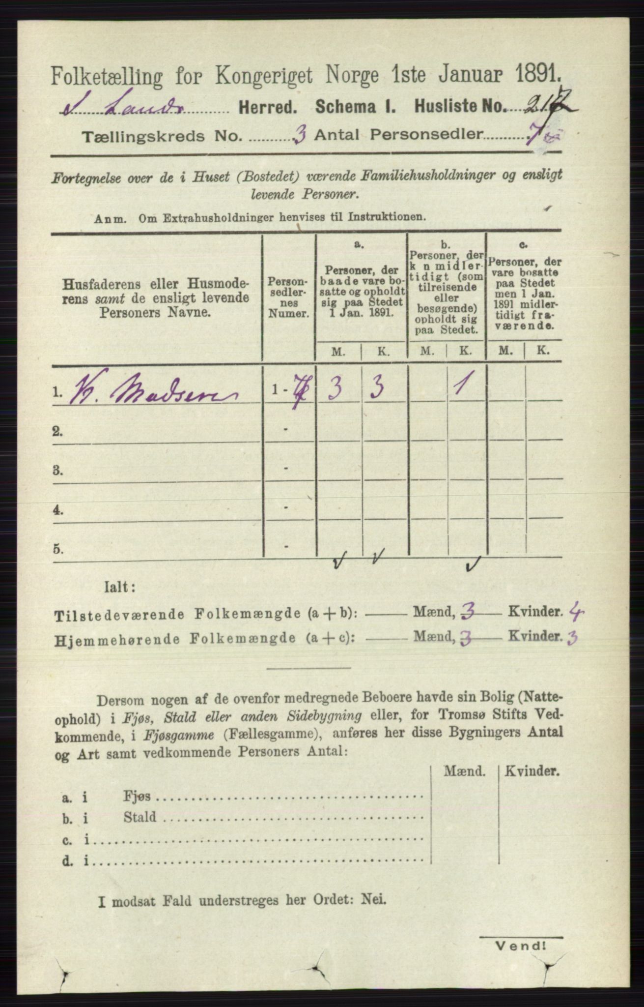 RA, 1891 census for 0536 Søndre Land, 1891, p. 2483