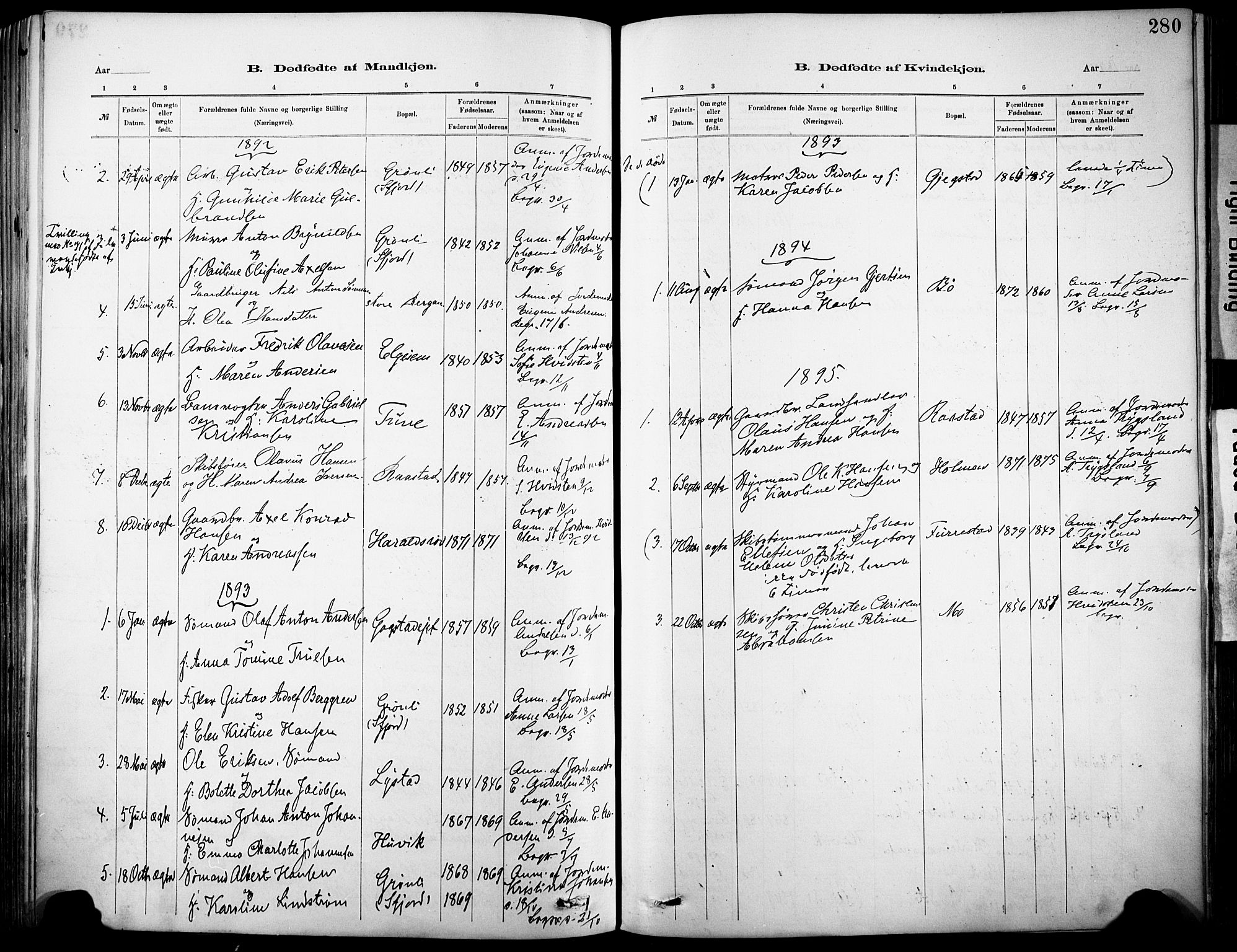 Sandar kirkebøker, SAKO/A-243/F/Fa/L0012: Parish register (official) no. 12, 1883-1895, p. 280