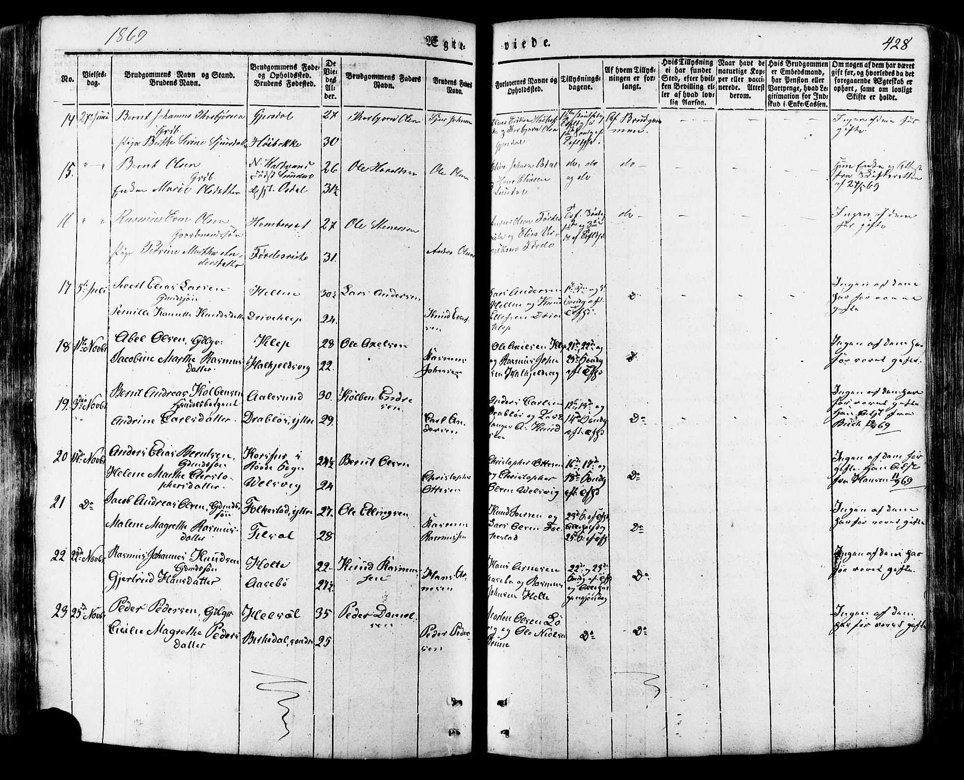 Ministerialprotokoller, klokkerbøker og fødselsregistre - Møre og Romsdal, SAT/A-1454/511/L0140: Parish register (official) no. 511A07, 1851-1878, p. 428