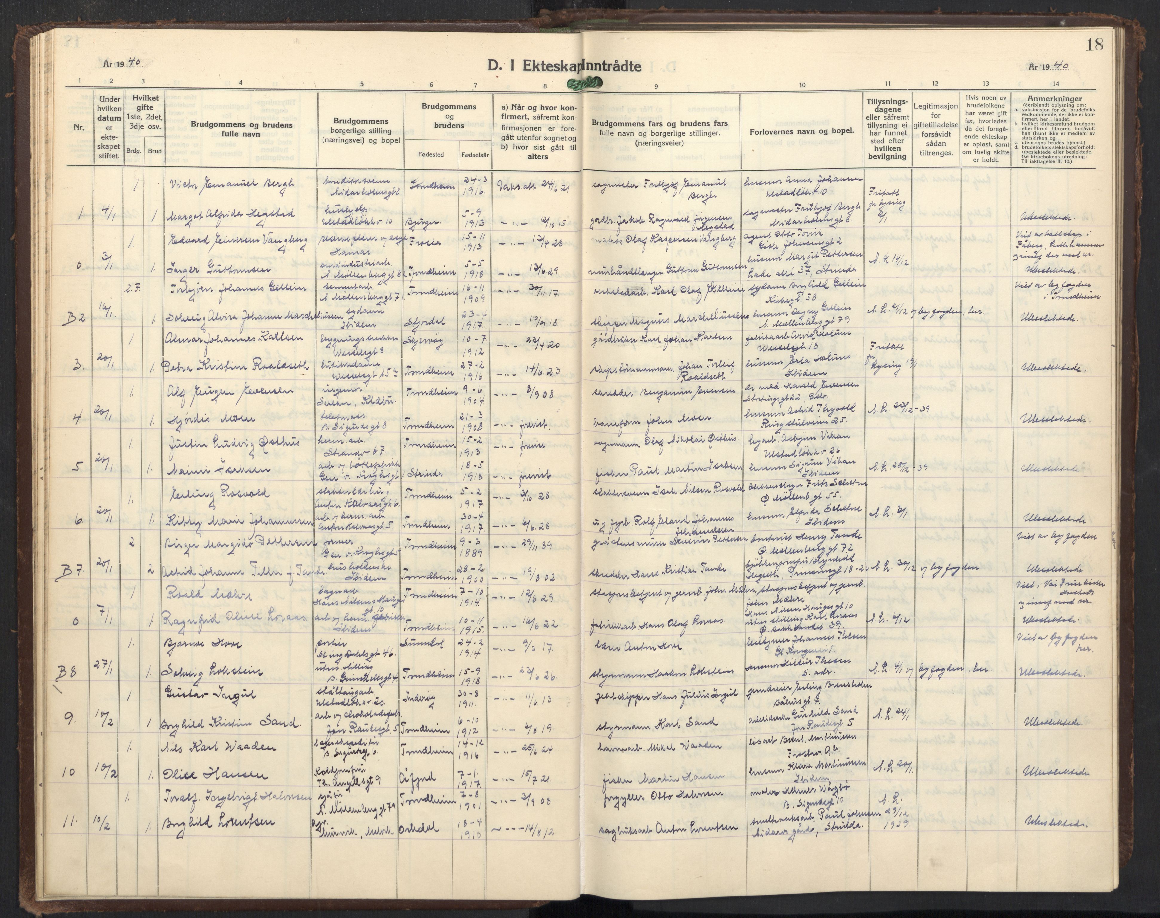 Ministerialprotokoller, klokkerbøker og fødselsregistre - Sør-Trøndelag, SAT/A-1456/605/L0263: Parish register (copy) no. 605C10, 1938-1949, p. 18