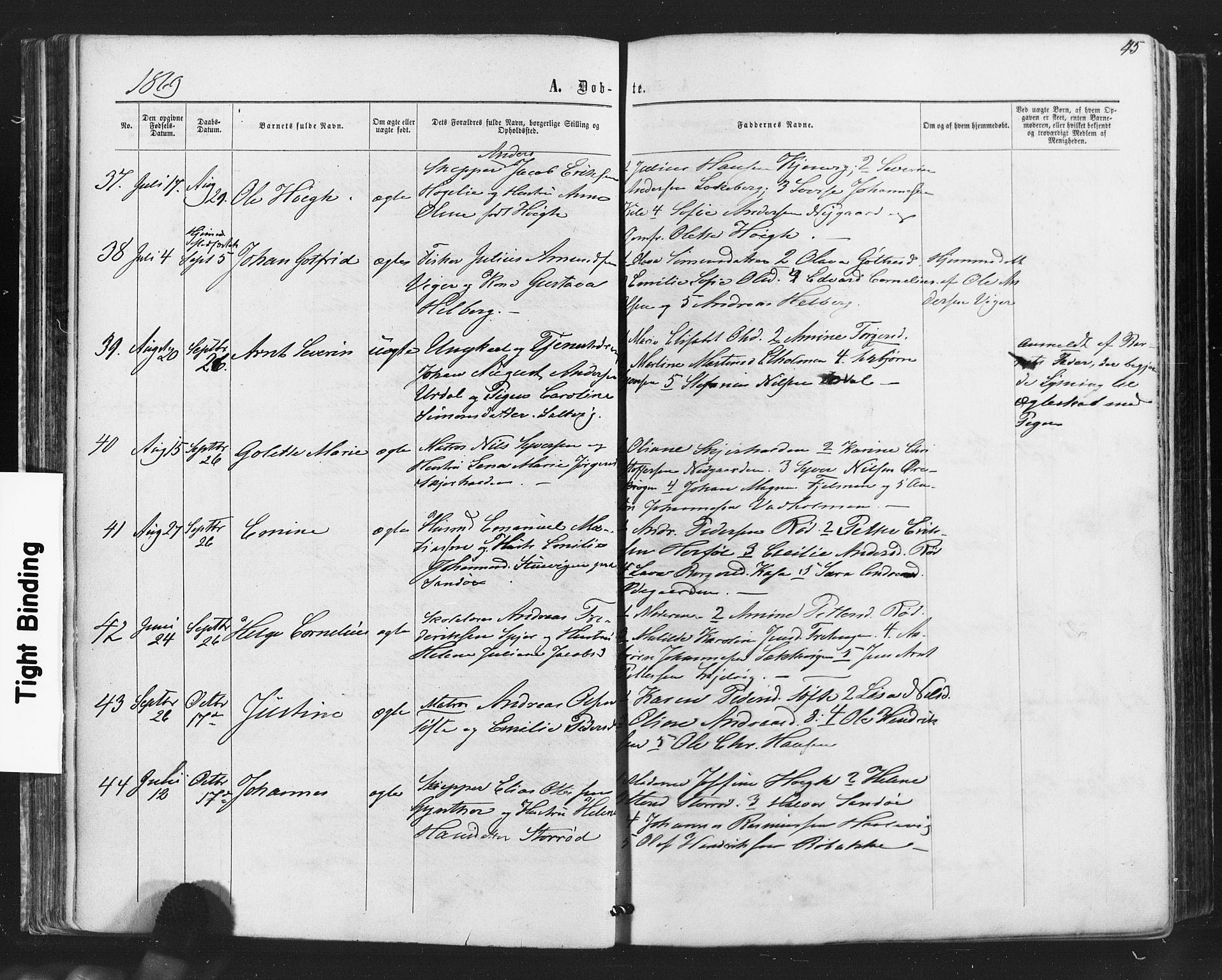 Hvaler prestekontor Kirkebøker, AV/SAO-A-2001/F/Fa/L0007: Parish register (official) no. I 7, 1864-1878, p. 45