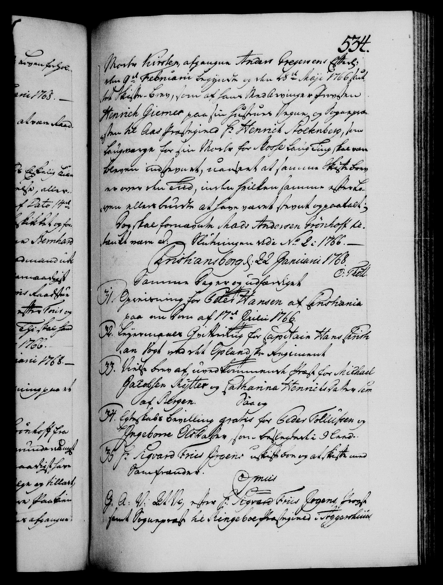 Danske Kanselli 1572-1799, AV/RA-EA-3023/F/Fc/Fca/Fcaa/L0043: Norske registre, 1766-1768, p. 534a