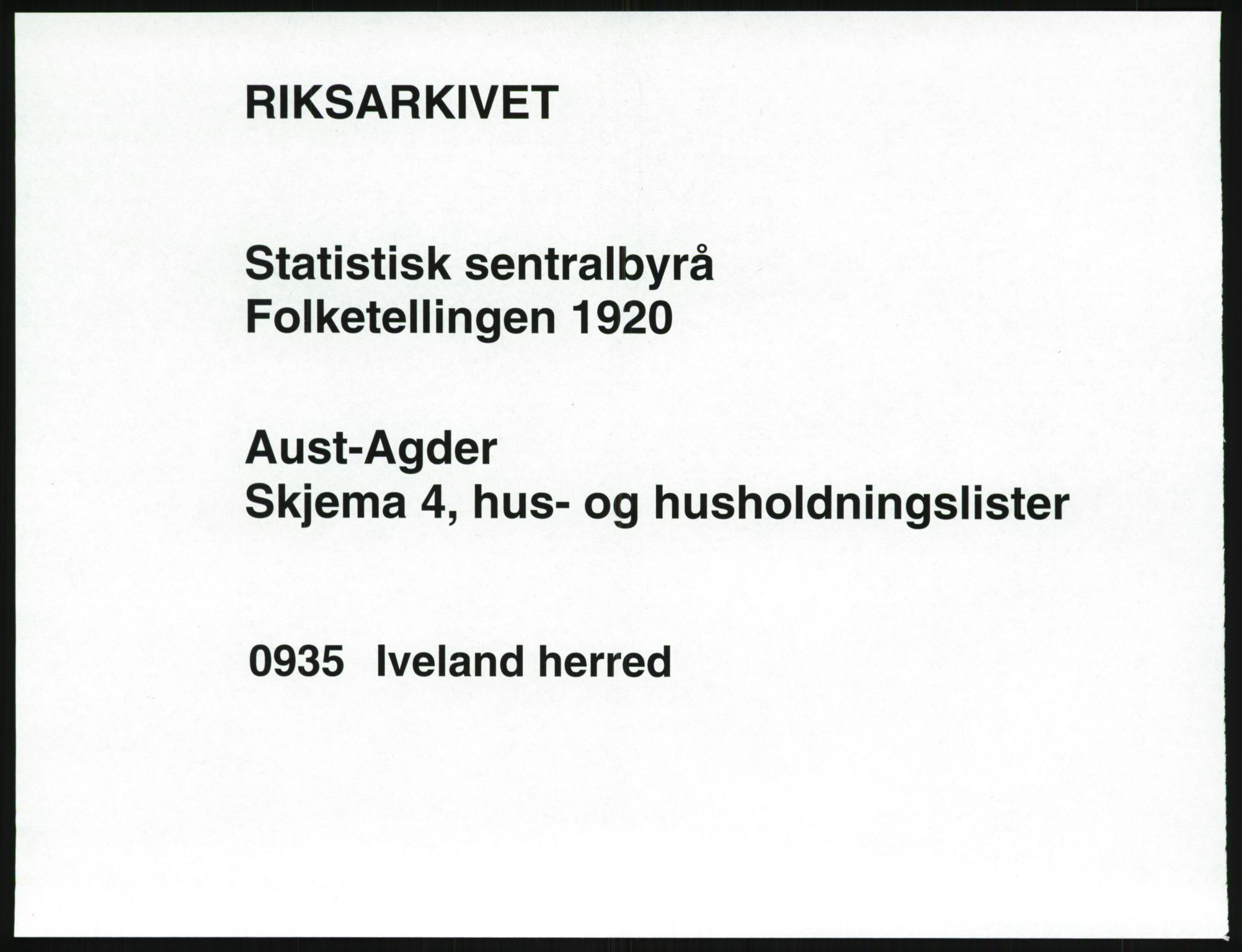 SAK, 1920 census for Iveland, 1920, p. 33