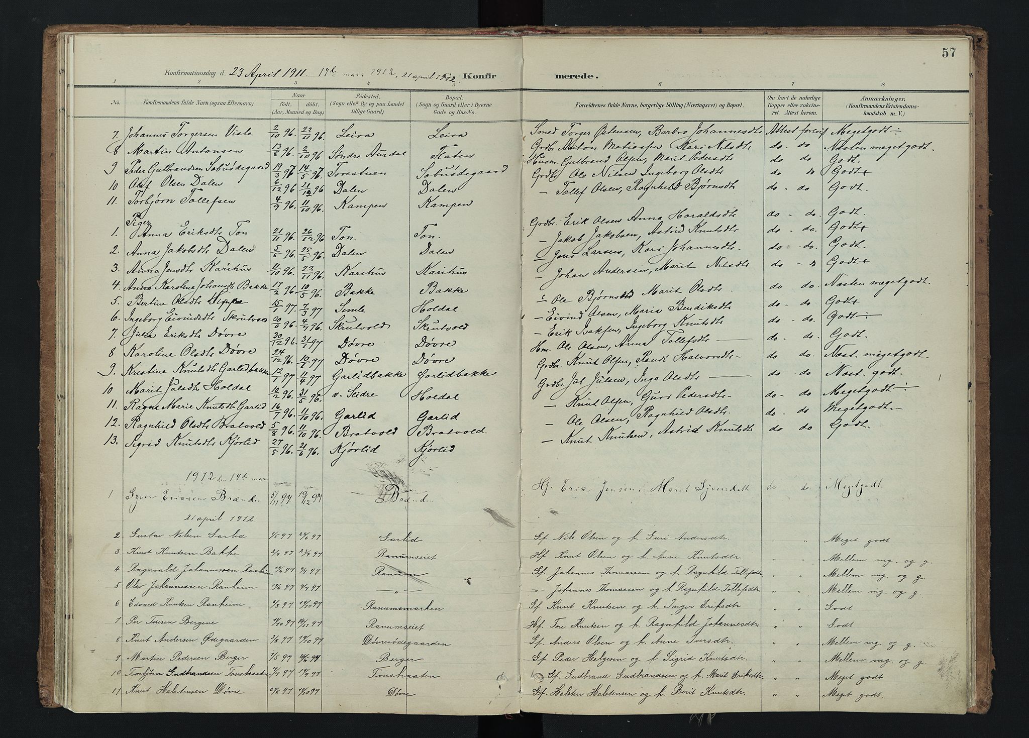 Nord-Aurdal prestekontor, SAH/PREST-132/H/Ha/Haa/L0015: Parish register (official) no. 15, 1896-1914, p. 57