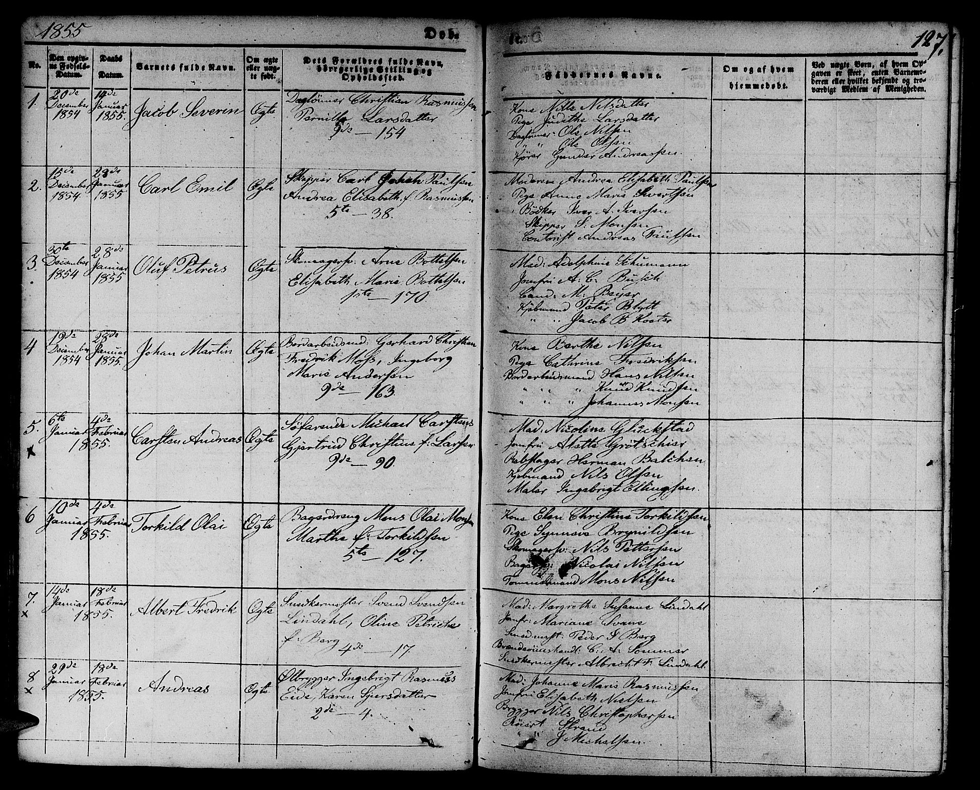 Nykirken Sokneprestembete, SAB/A-77101/H/Hab: Parish register (copy) no. B 1, 1842-1858, p. 127
