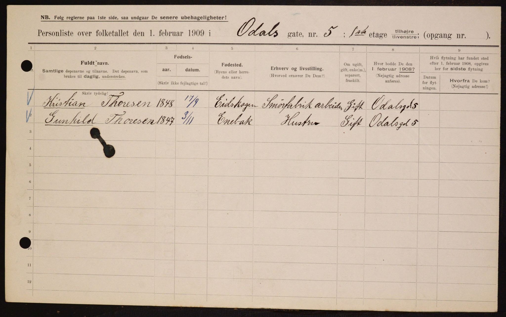 OBA, Municipal Census 1909 for Kristiania, 1909, p. 67405